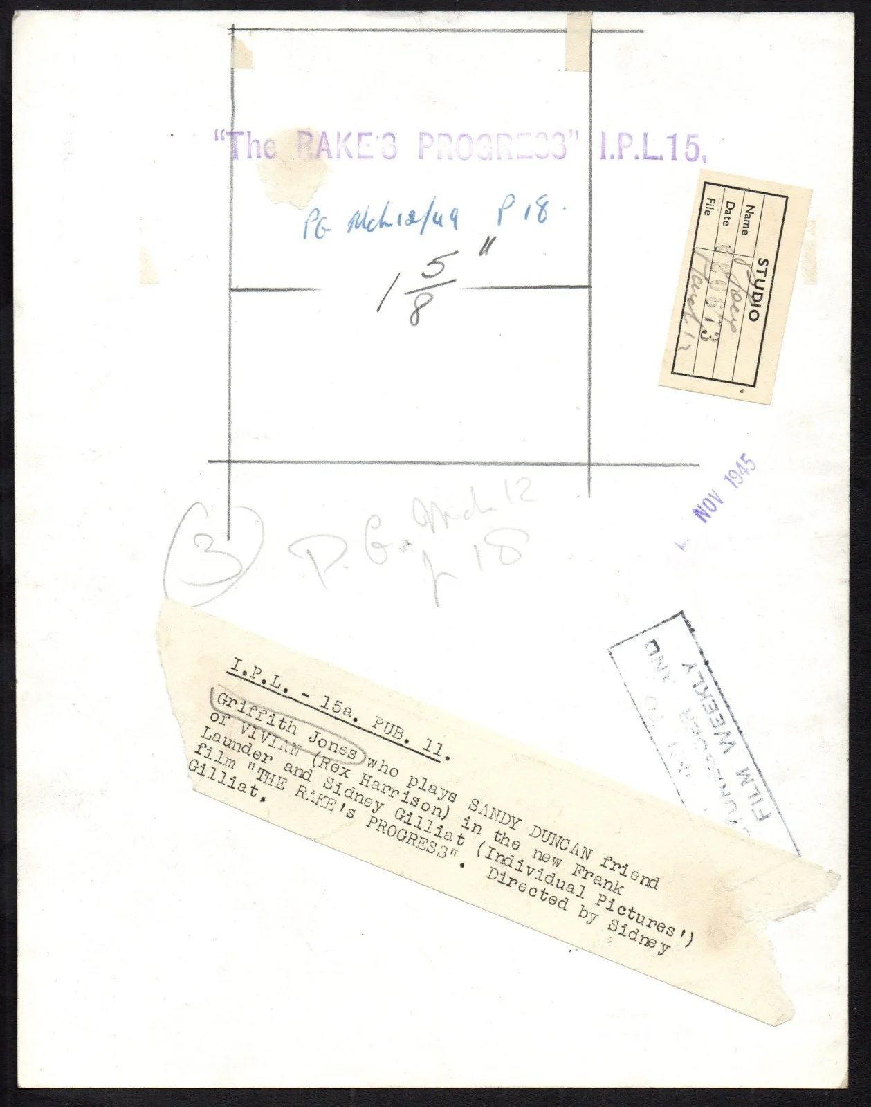 RAKE'S PROGRESS 1945 Griffith Jones 10x8 PORTRAIT #PUB11, image 2