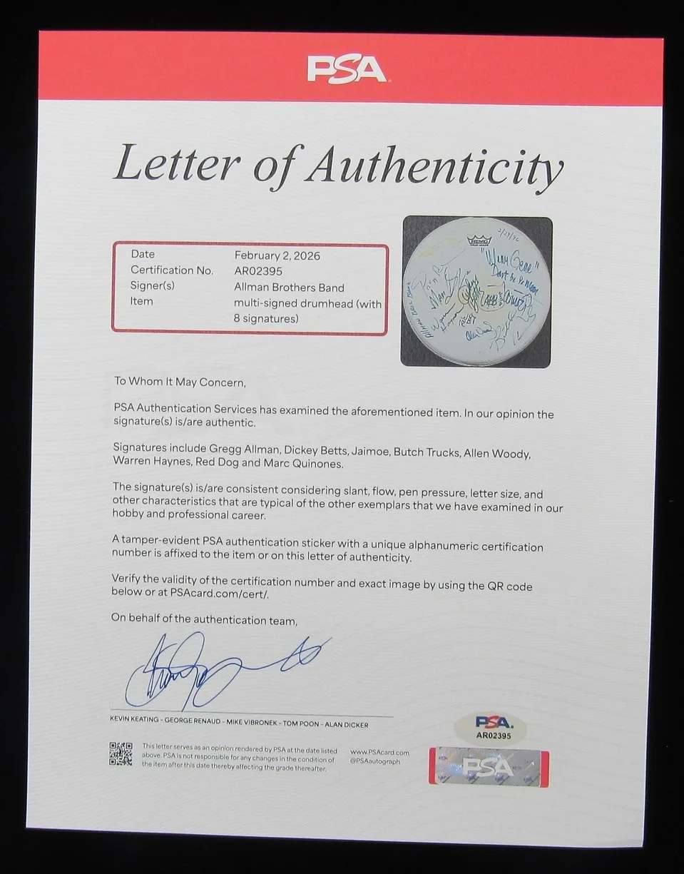 Allman Brothers Signed 14" Drumhead Gregg Allman Dickey Betts +6 Autos PSA LOA, изображение 3