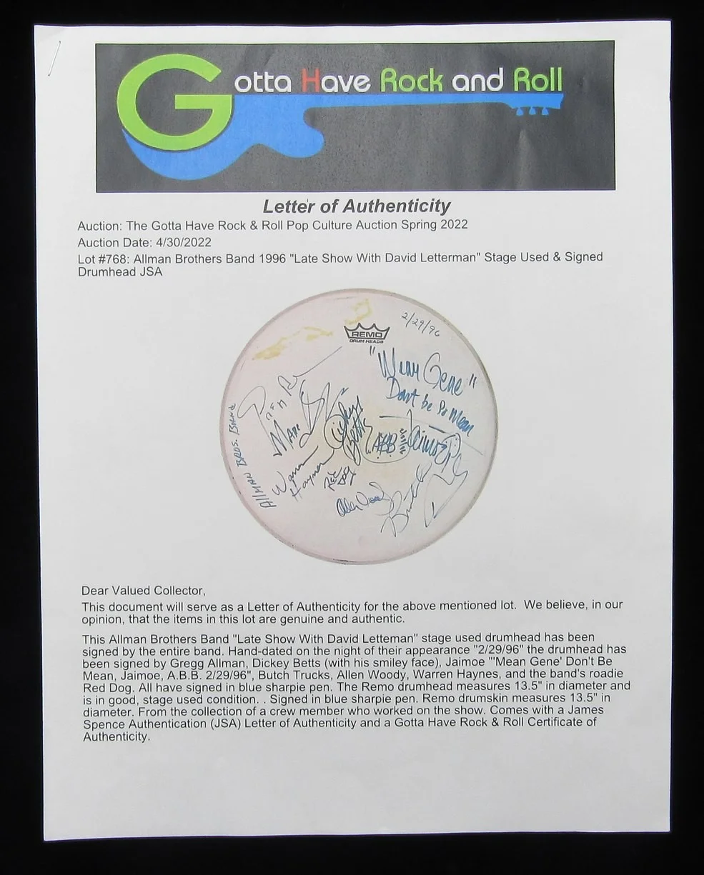Allman Brothers Signed 14" Drumhead Gregg Allman Dickey Betts +6 Autos PSA LOA, изображение 4