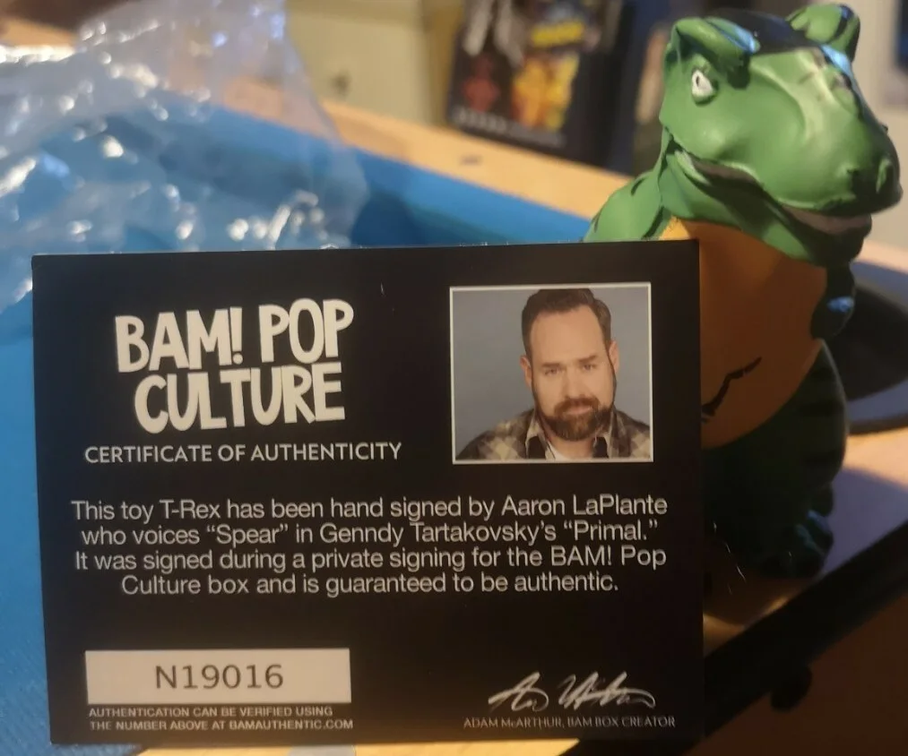 Bam Box Signed Aaron Laplante T-Rex Primal TV Movie Animated Bam COA Rare Voice, изображение 2