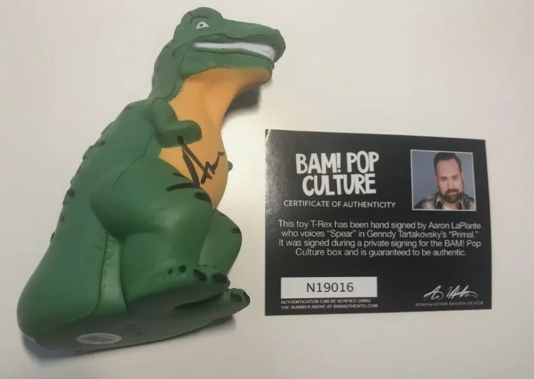Bam Box Signed Aaron Laplante T-Rex Primal TV Movie Animated Bam COA Rare Voice, изображение 3