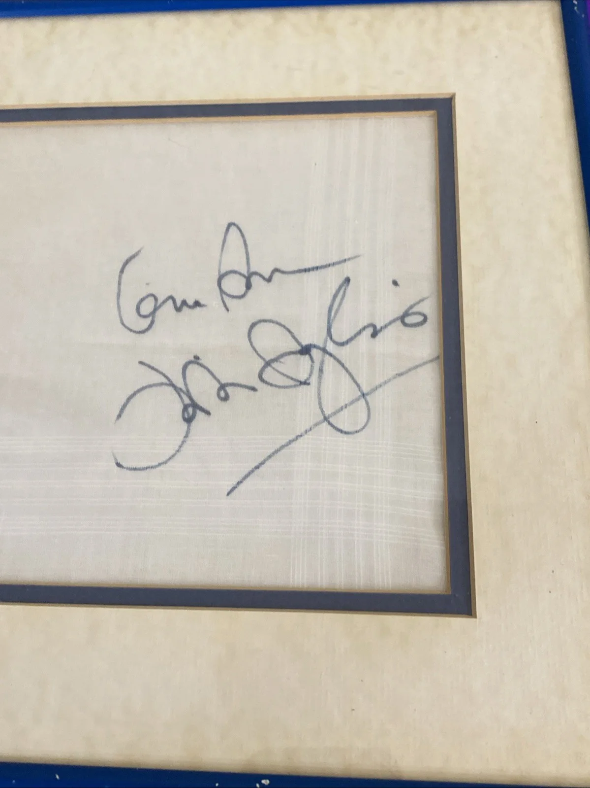 Vintage Julio Iglesias Signed Handkerchief Framed Lipstick Kiss Display, image 2