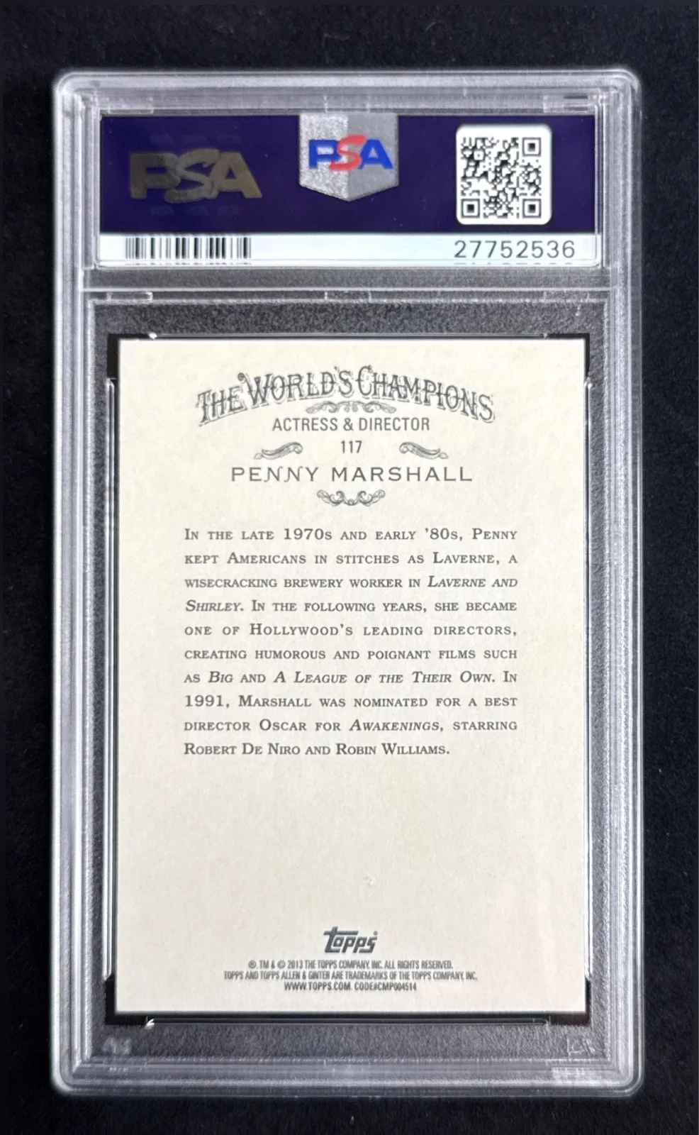 Penny Marshall — Penny Marshall Signed 2013 Topps Allen & Ginter Card PSA 10 PSA/DNA 10, image 3