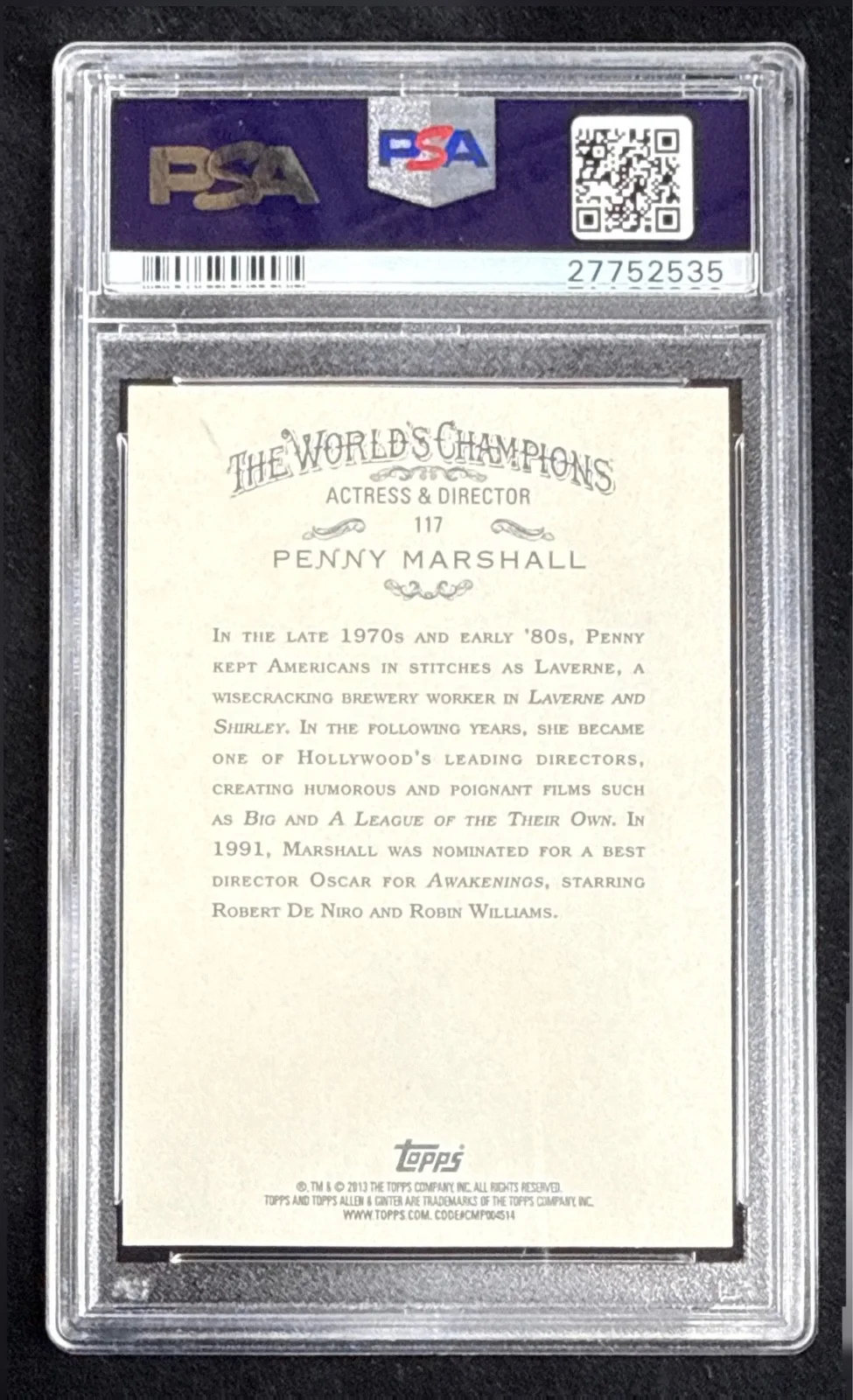 Penny Marshall — Penny Marshall Signed 2013 Topps Allen & Ginter Card PSA 10 PSA/DNA 10, изображение 3