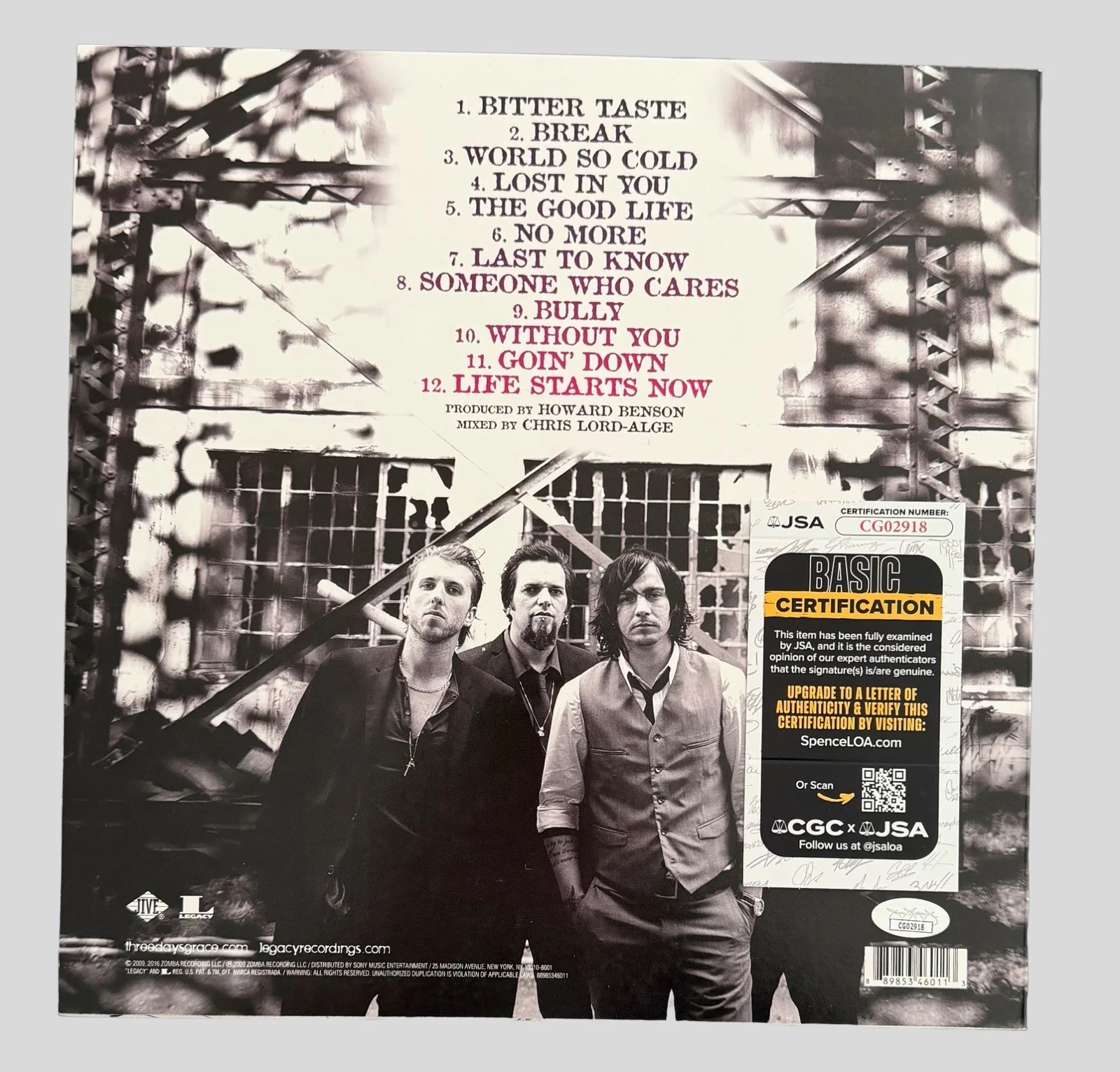 THREE DAYS GRACE SIGNED LIFE STARTS NOW VINYL RECORD ADAM GONTIER + 3 w/JSA COA, изображение 2