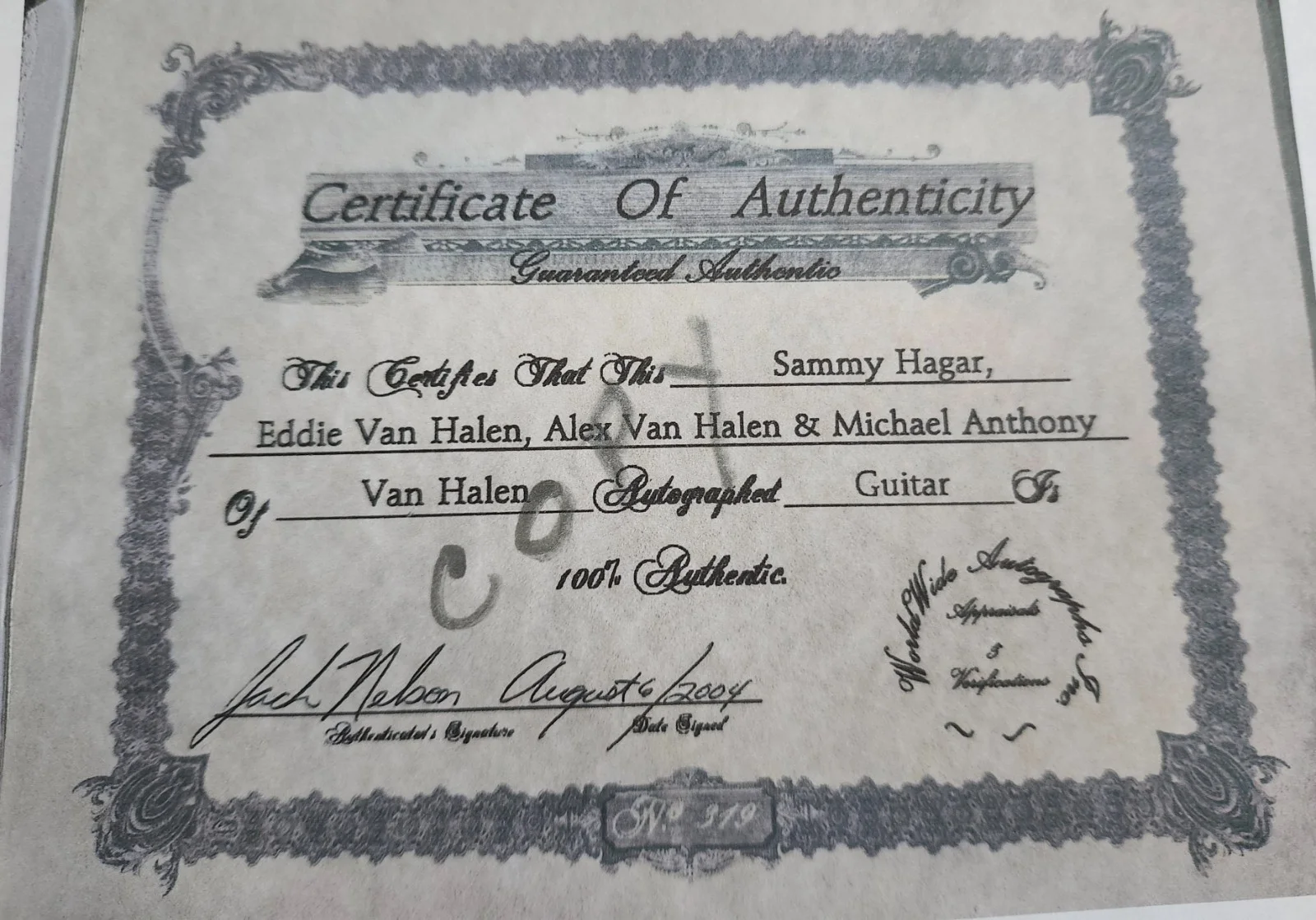 Van Halen Autographed Guitar with COA, image 5
