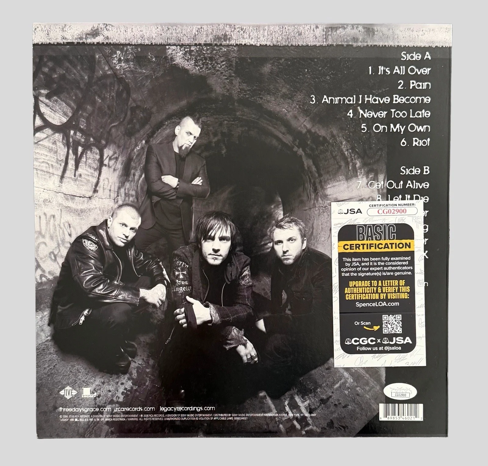 THREE DAYS GRACE SIGNED ONE X VINYL ADAM GONTIER + BRAD + BARRY + NEIL w/JSA COA, изображение 3