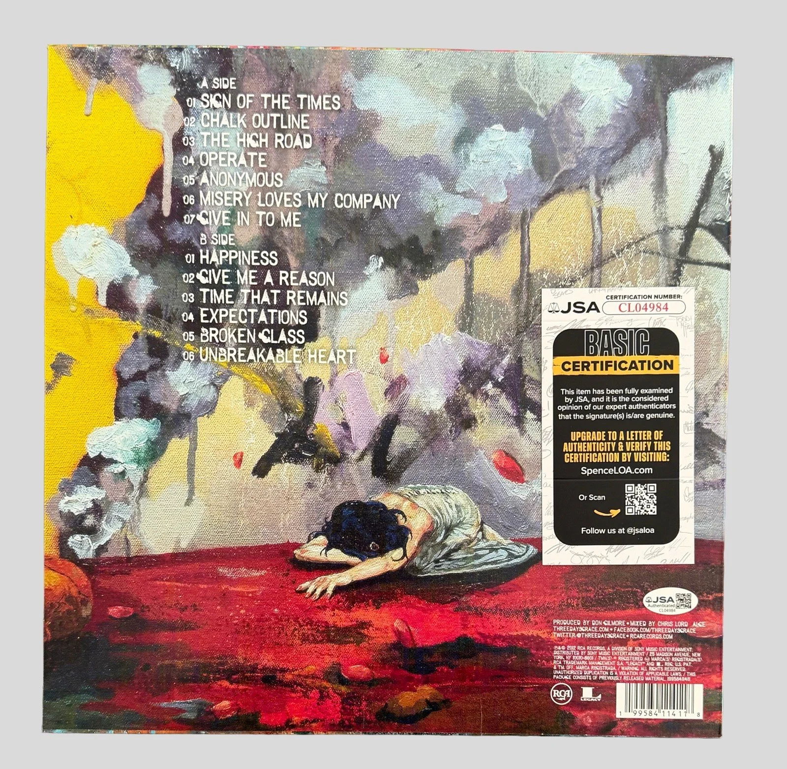 THREE DAYS GRACE SIGNED TRANSIT OF VENUS VINYL BRAD + BARRY + NEIL w/JSA COA!, image 2