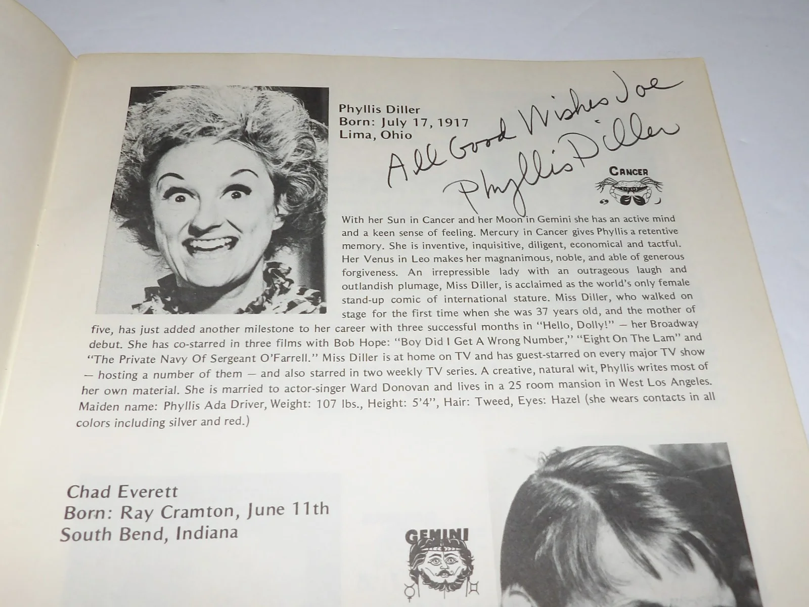 RARE VINTAGE TV STAR SOUVENIR PROGRAM HANDSIGNED X9 - GALE GORDON-PHYLLIS DILLER, image 2