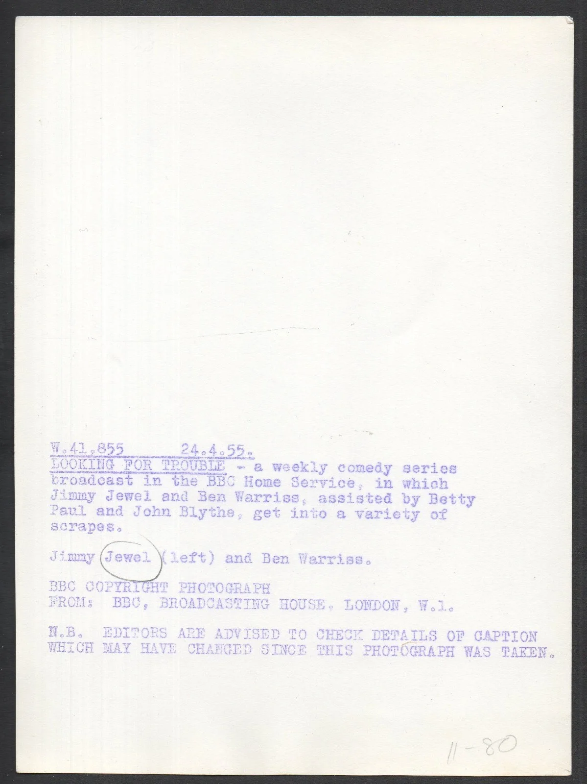 LOOKING FOR TROUBLE 1971 Jimmy Jewel, Ben Warriss PORTRAIT, изображение 2