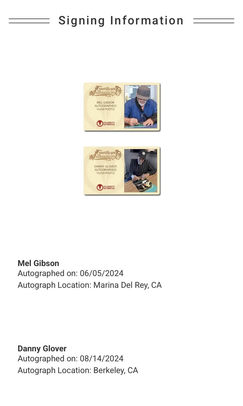 Mel Gibson, Danny Glover — Lethal Weapon - Mel Gibson and Danny Glover Signed 11x14 Photo - CA Cert C167200, изображение 4