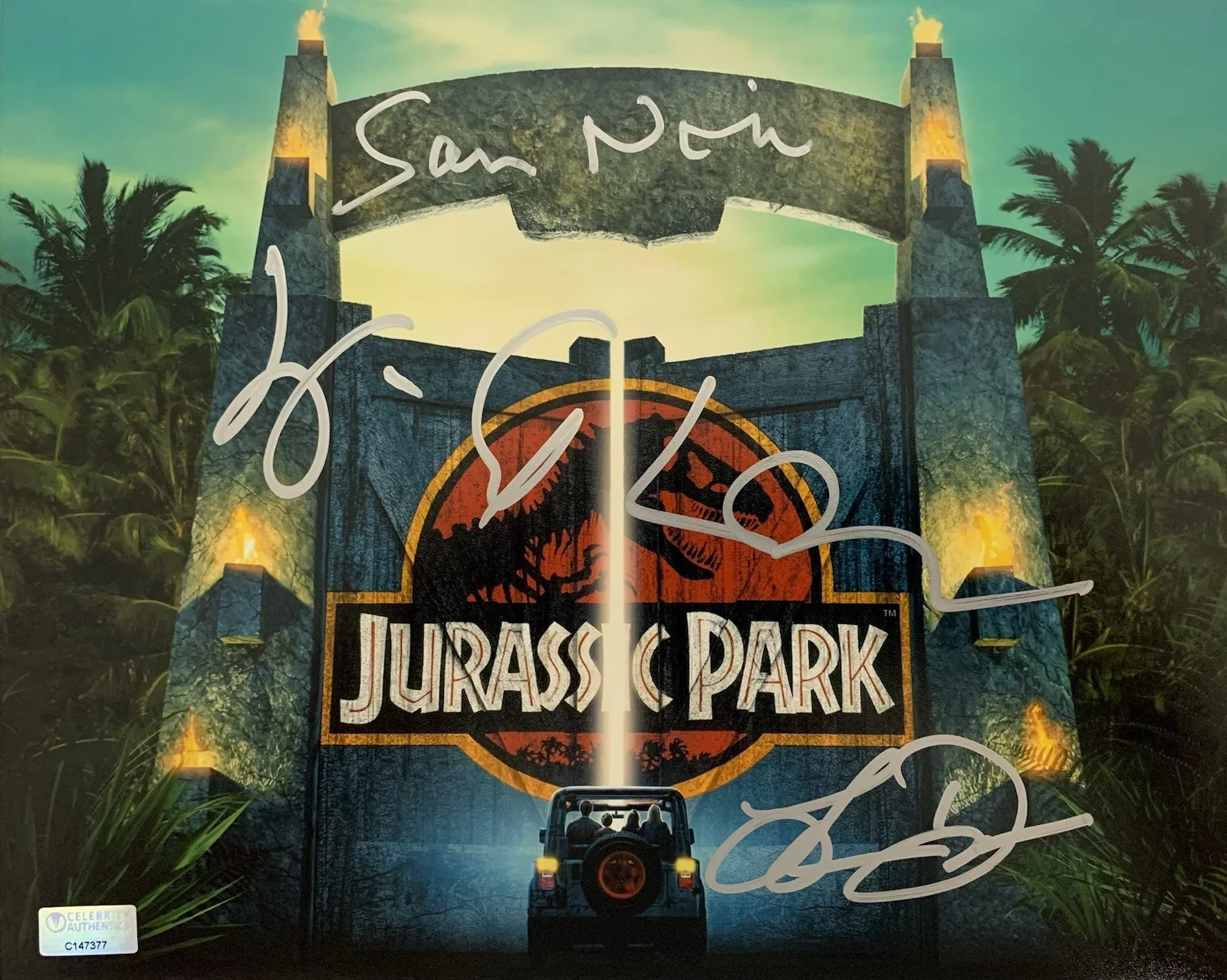Laura Dern, Jeff Goldblum, Sam Neill — Laura Dern, Jeff Goldblum, Sam Neill Jurassic Park Signed 8x10 CA Photo