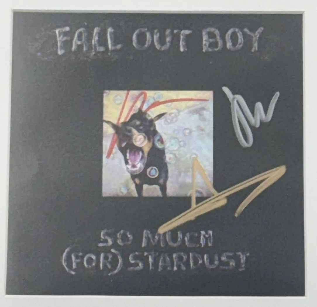 FALL OUT BOY SO MUCH FOR STARDUST SIGNED AUTOGRAPHED ART CARD FRAMED & MATTED CD, image 2