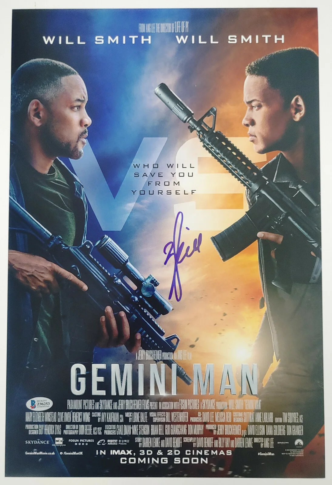 Will Smith — Will Smith signed autographed Gemini Man 12x18 movie poster photo Proof Beckett, изображение 2