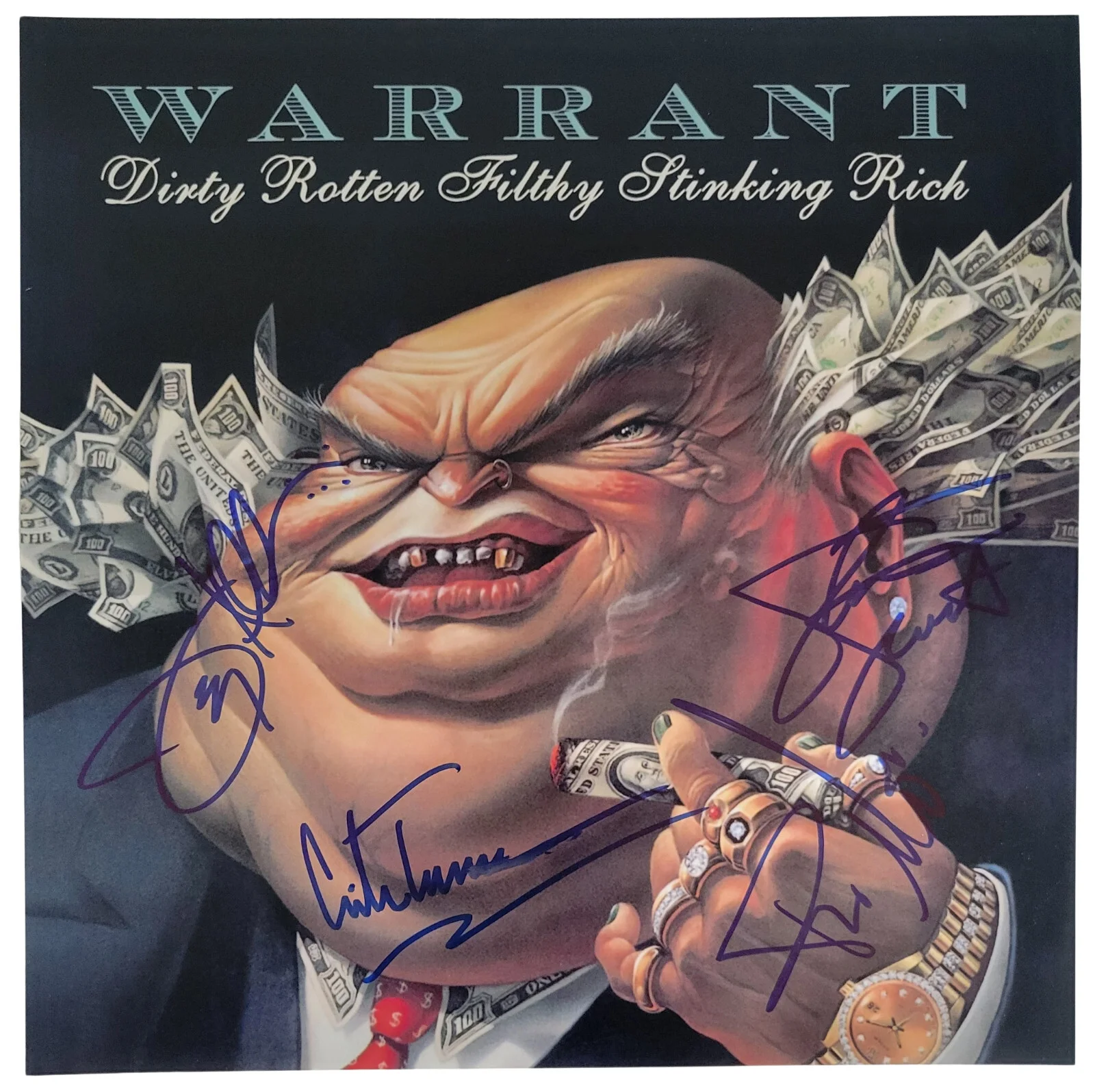 Warrant Signed Dirty Rotten Filthy Stinking Rich 12x12 Album Photo COA Proof, image 2