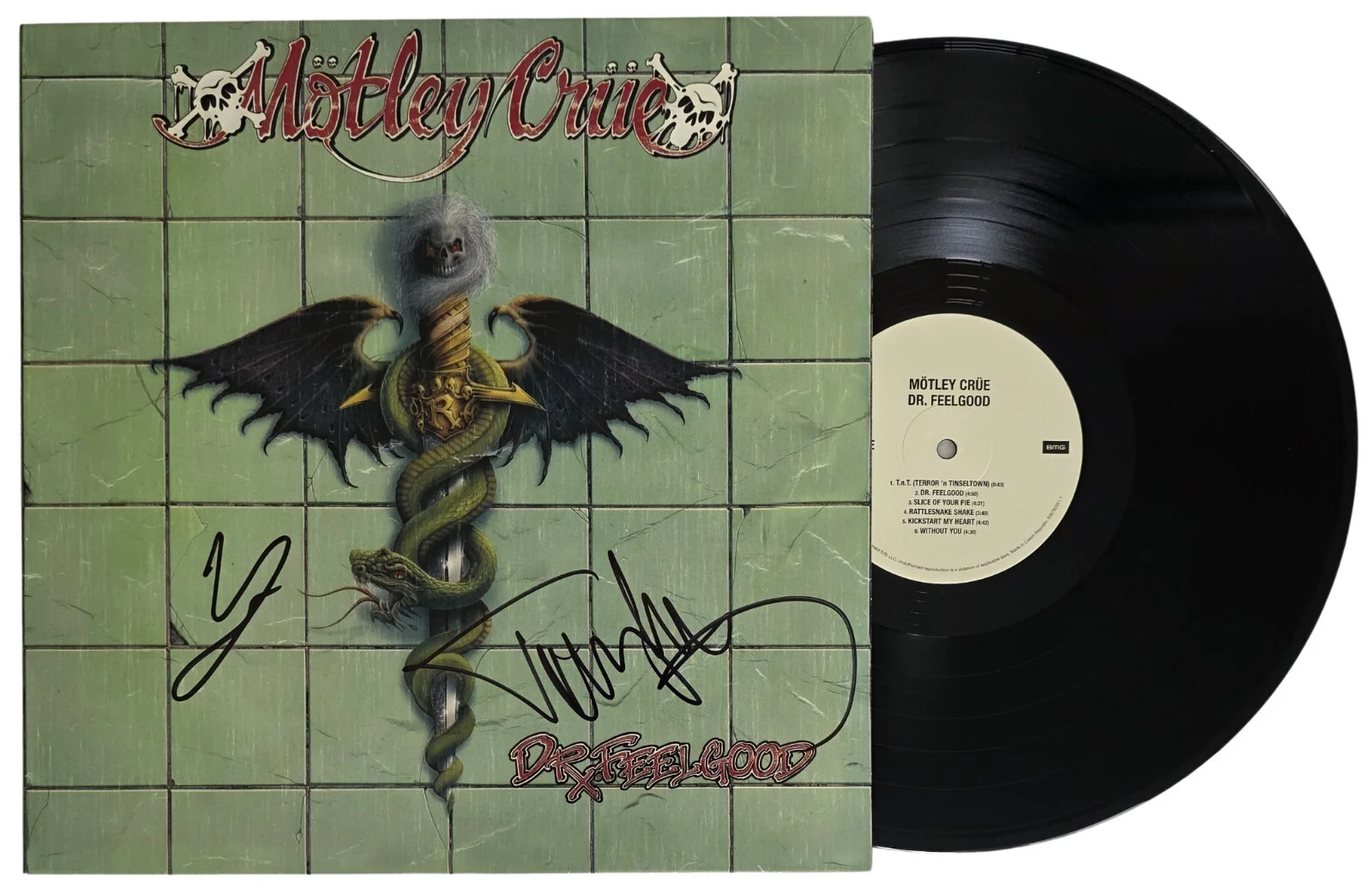 Vince Neil Tommy Lee Signed Motley Crue Dr Feelgood Album Proof Autograph Vinyl, изображение 2