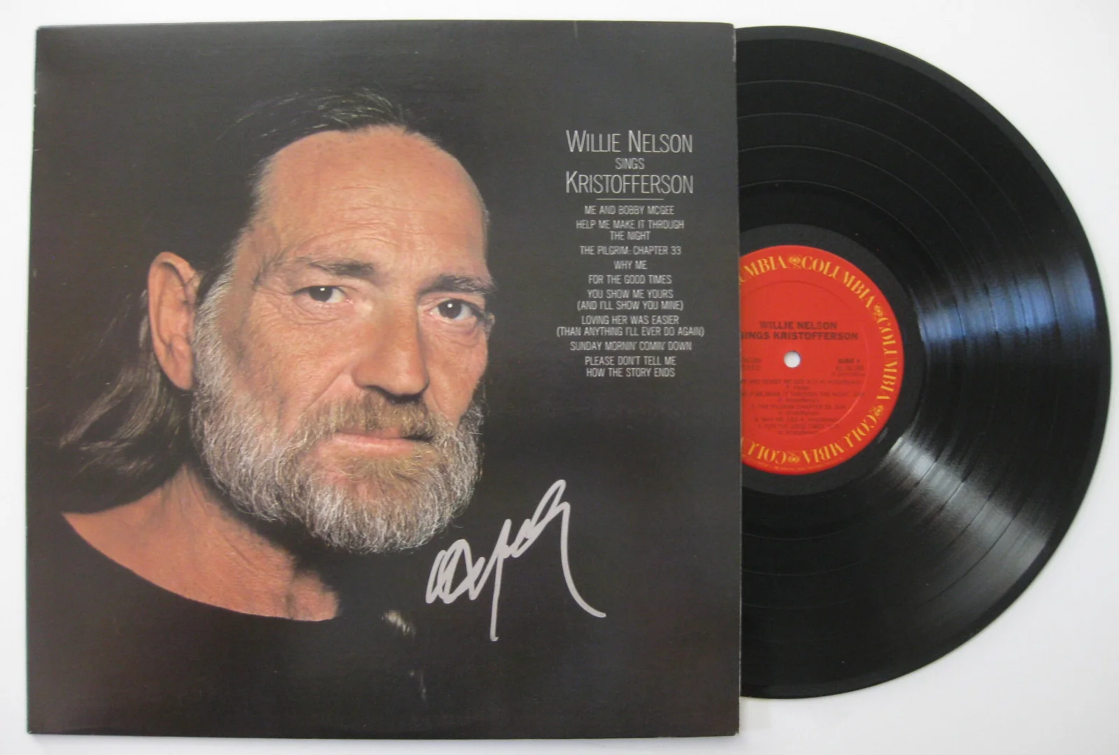 Willie Nelson autographed sings Kristofferson album vinyl record proof Beckett, изображение 3