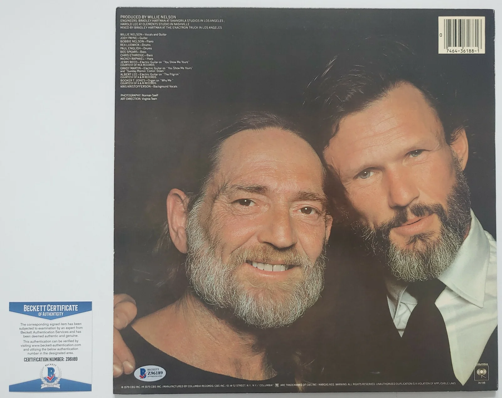 Willie Nelson autographed sings Kristofferson album vinyl record proof Beckett, изображение 4