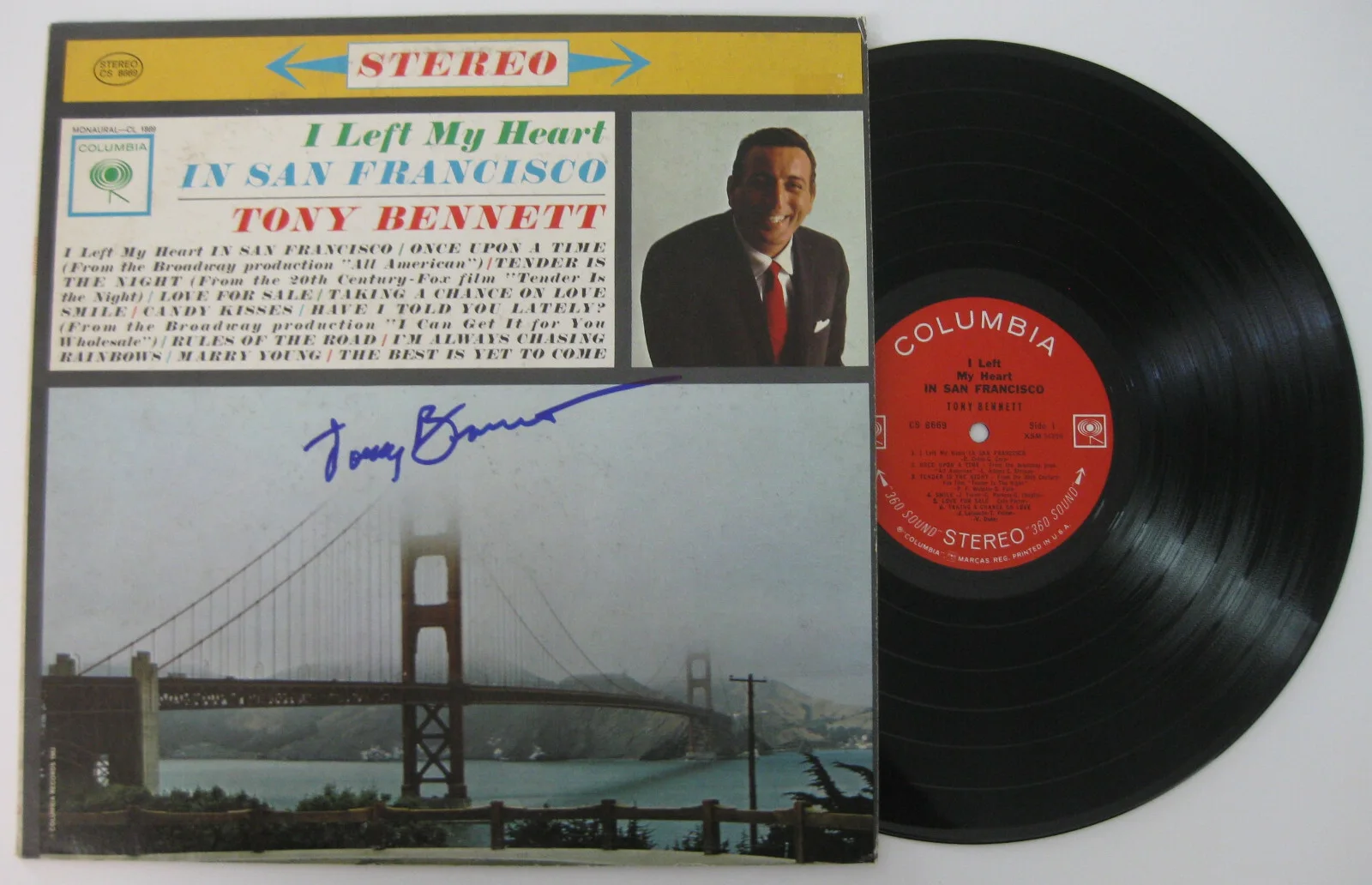 Tony Bennett signed I left my heart in SF album vinyl record proof Beckett COA, изображение 2