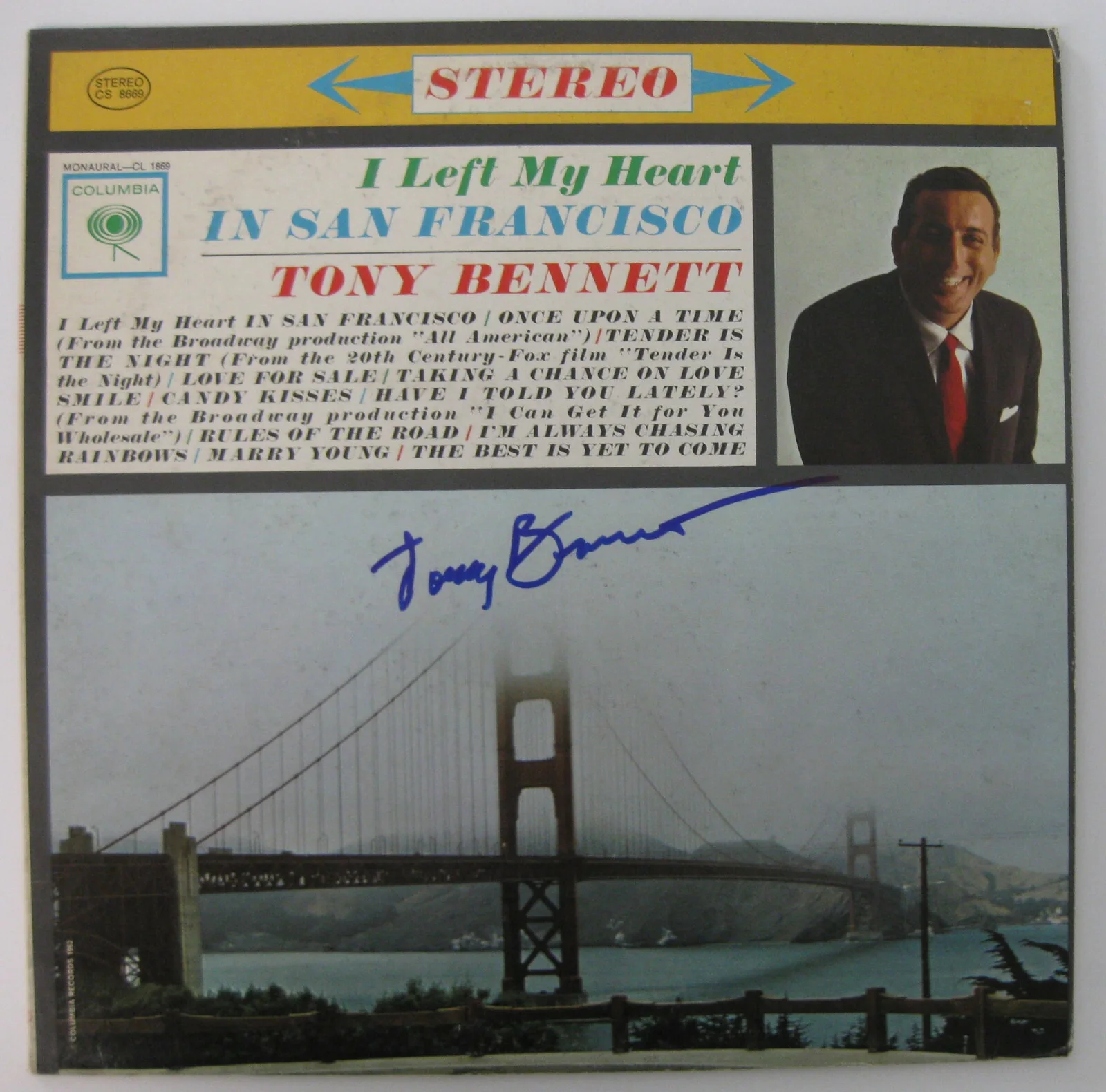Tony Bennett signed I left my heart in SF album vinyl record proof Beckett COA, изображение 3