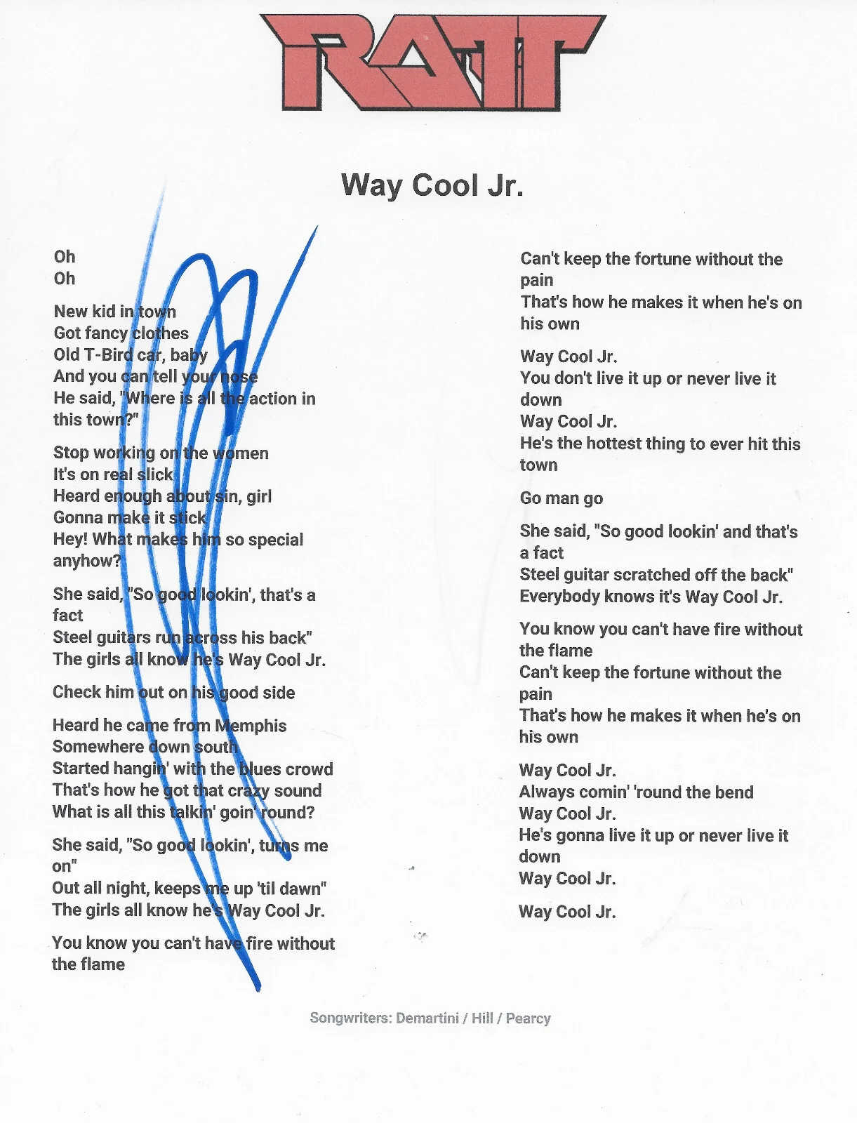 Stephen Pearcy Signed Ratt Way Cool Jr Lyrics Sheet Proof COA Autographed, image 2