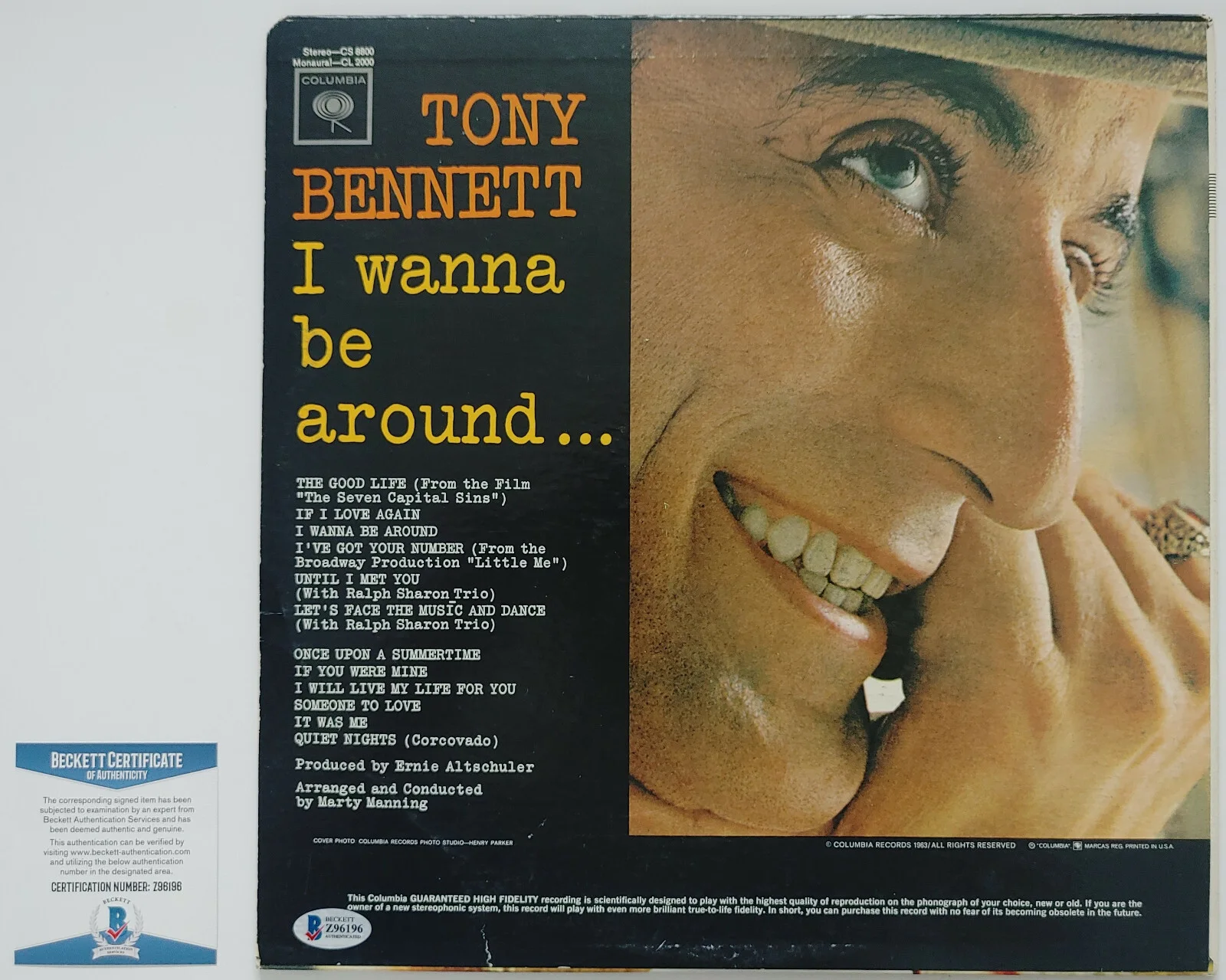 Tony Bennett signed I wanna be around album vinyl record exact Proof Becket COA, изображение 4