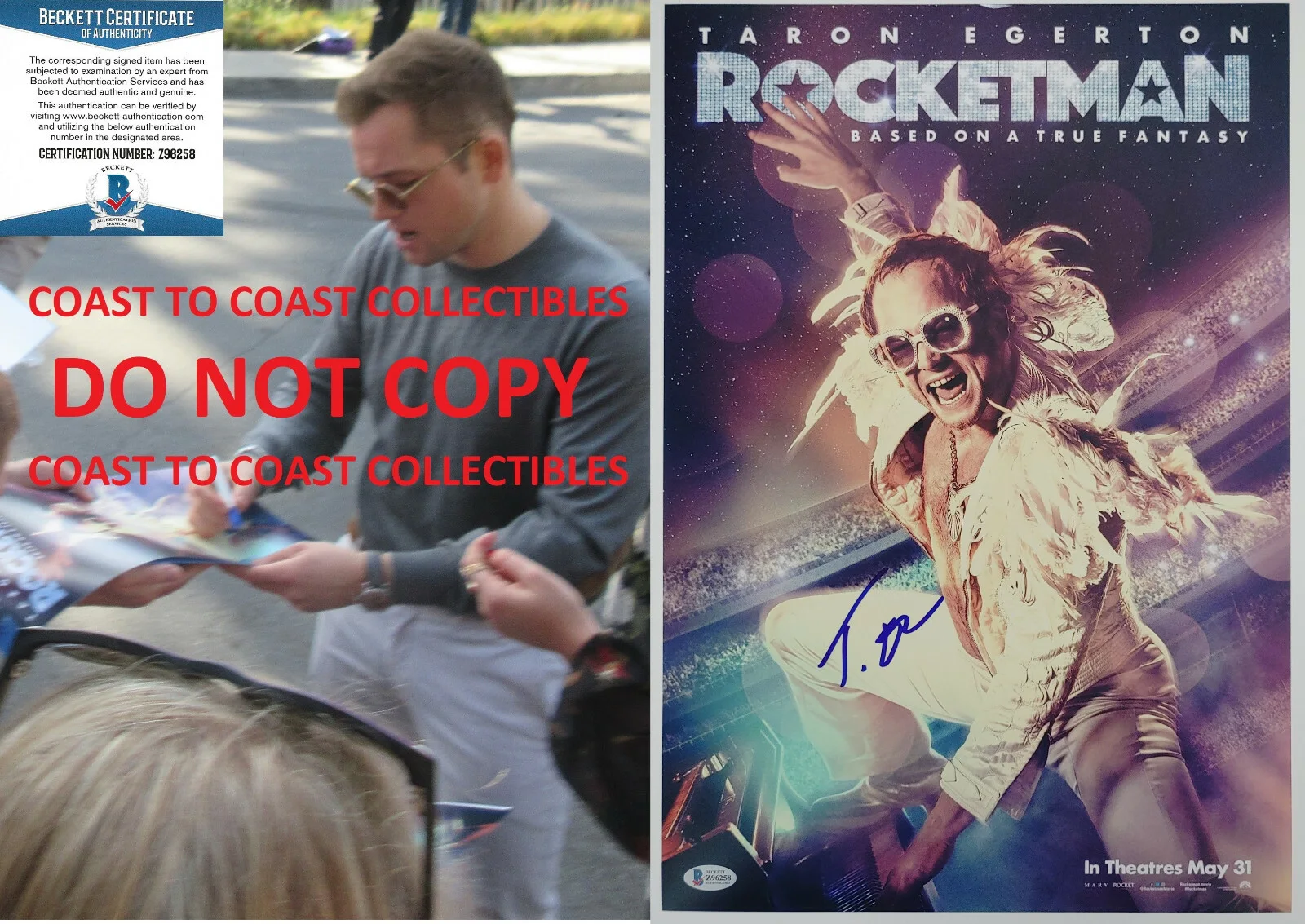 Taron Egerton — Taron Egerton autographed Rocketman 12x18 poster COA Proof Elton John Beckett