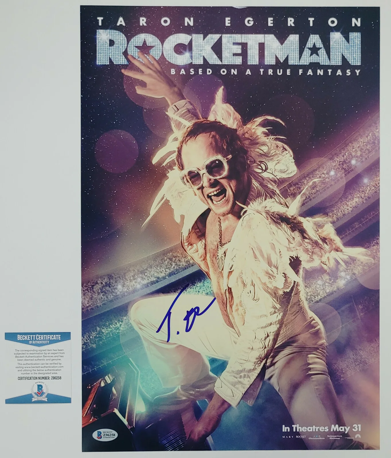 Taron Egerton — Taron Egerton autographed Rocketman 12x18 poster COA Proof Elton John Beckett, image 4