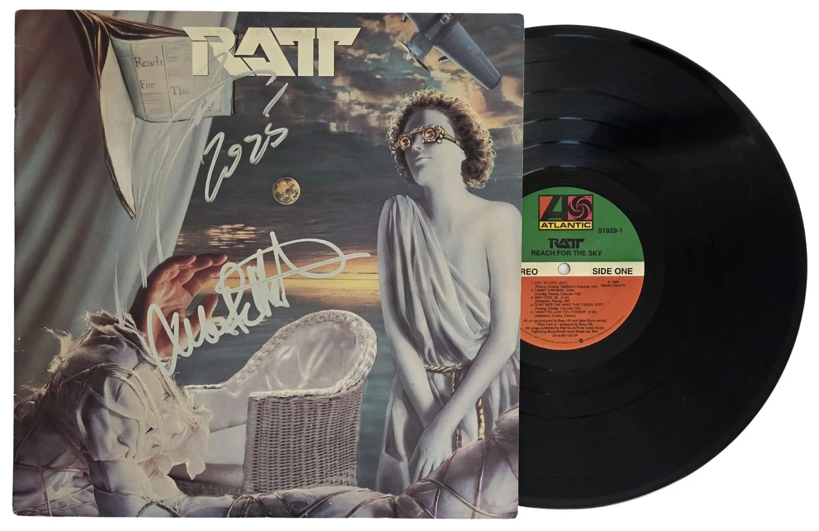 Stephen Pearcy Warren DeMartini Signed Ratt Reach For The Sky Album Proof Vinyl, изображение 2