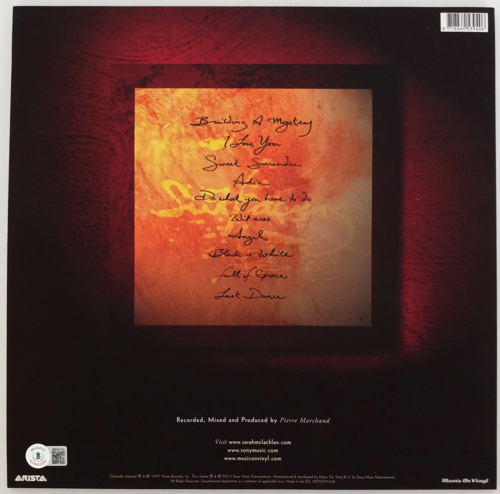 Sarah McLachlan signed autographed Surfacing album vinyl record proof Beckett, изображение 4