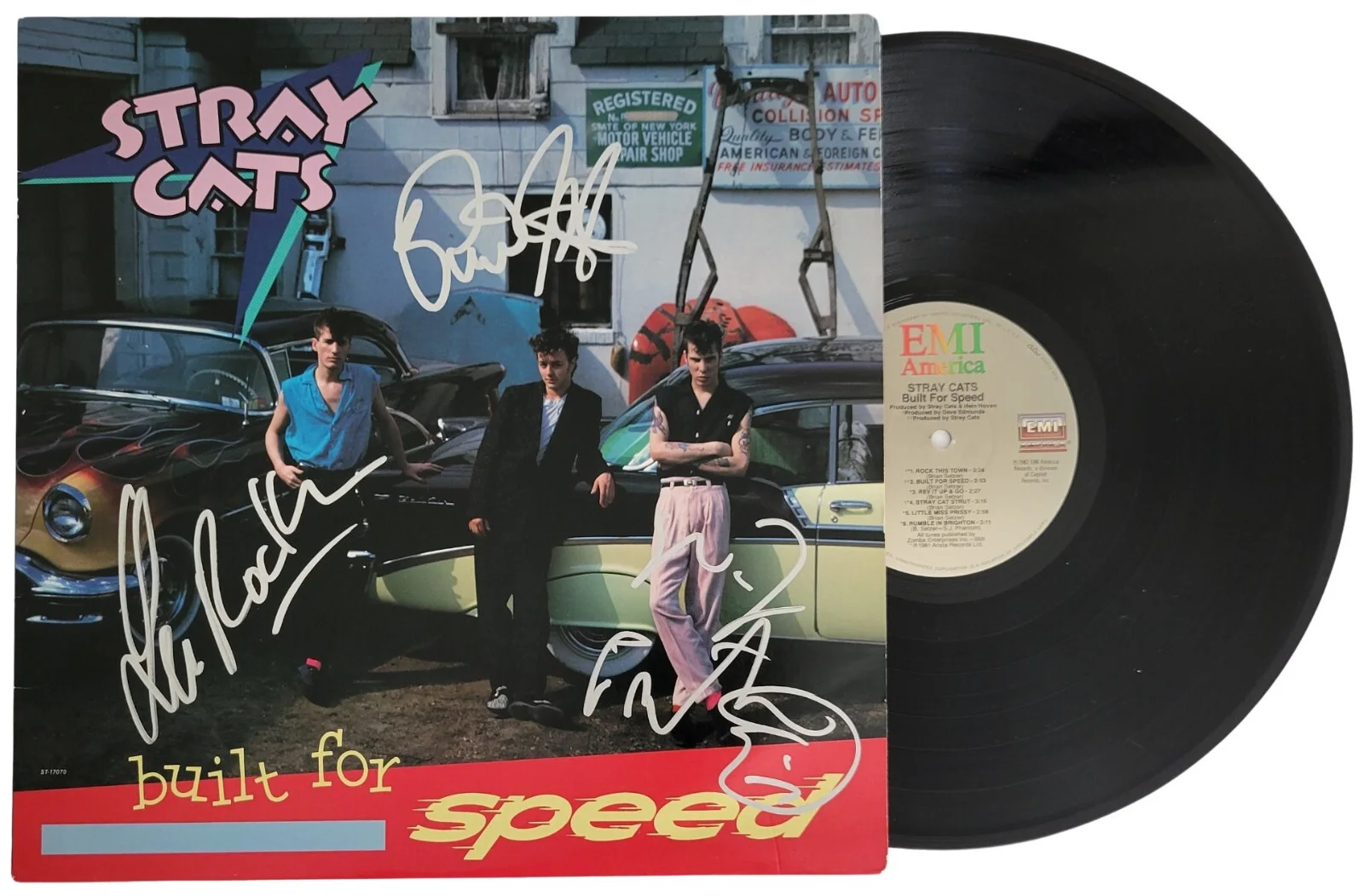 Setzer Rocker Slim Jim Signed Stray Cats Built for Speed Album Proof COA Vinyl, image 3