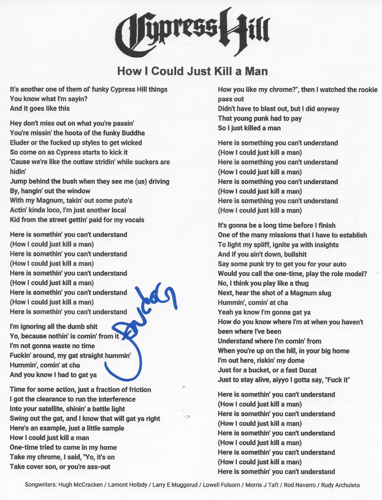 Sen Dog Signed Cypress Hill How I Could Just. Lyrics Sheet COA Proof Autographed, image 2