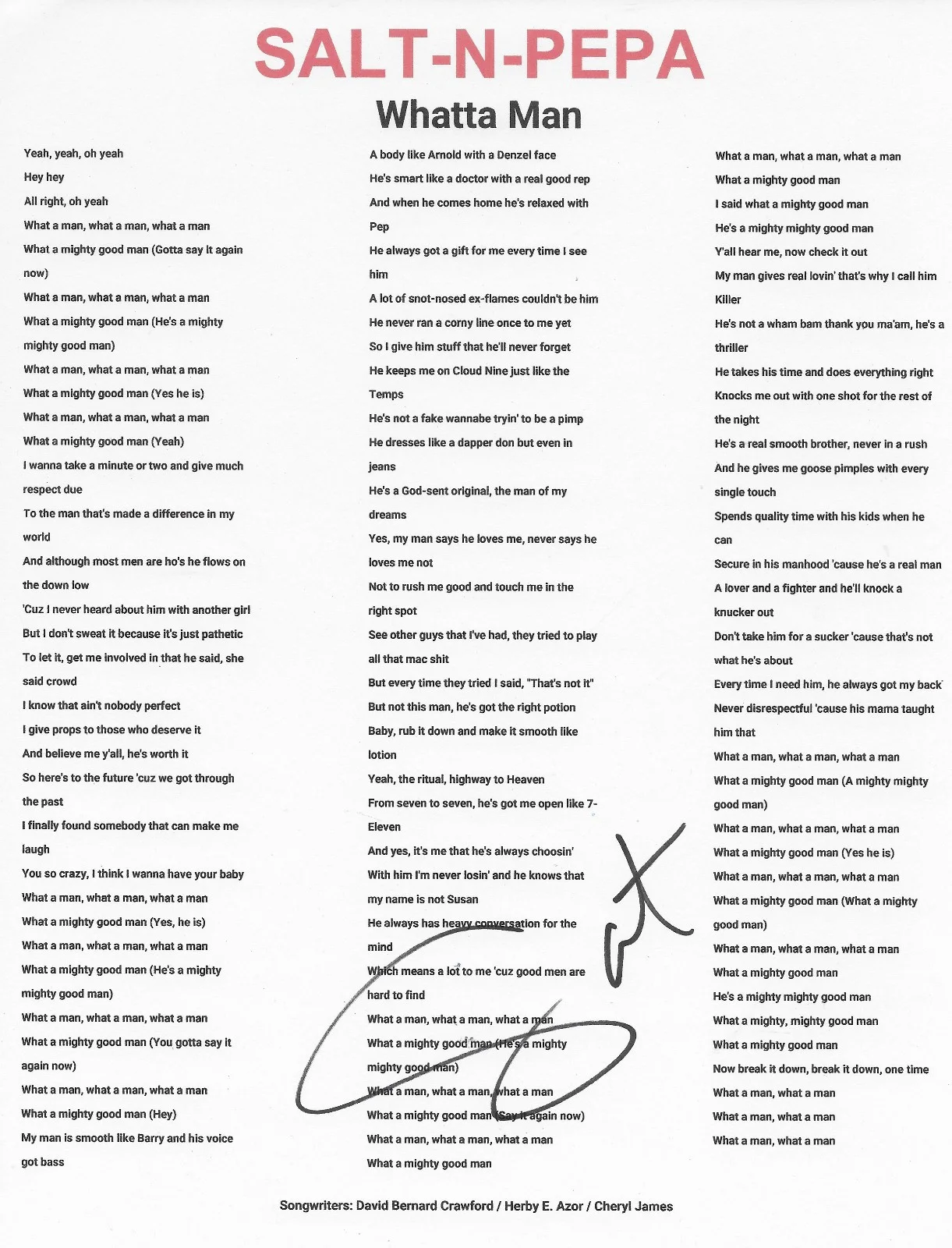 Salt Signed Salt-N-Pepa Whatta Man Lyric Sheet COA Exact Proof Autographed, изображение 2
