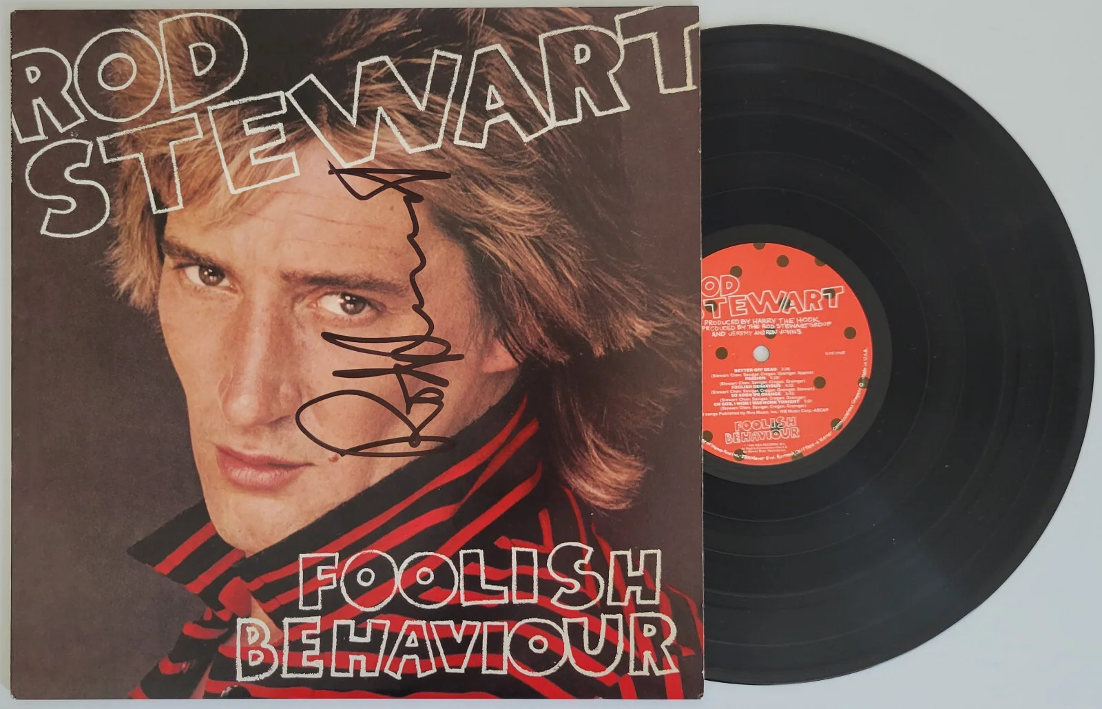Rod Stewart signed Foolish Behaviour album vinyl record COA proof autographed, image 2