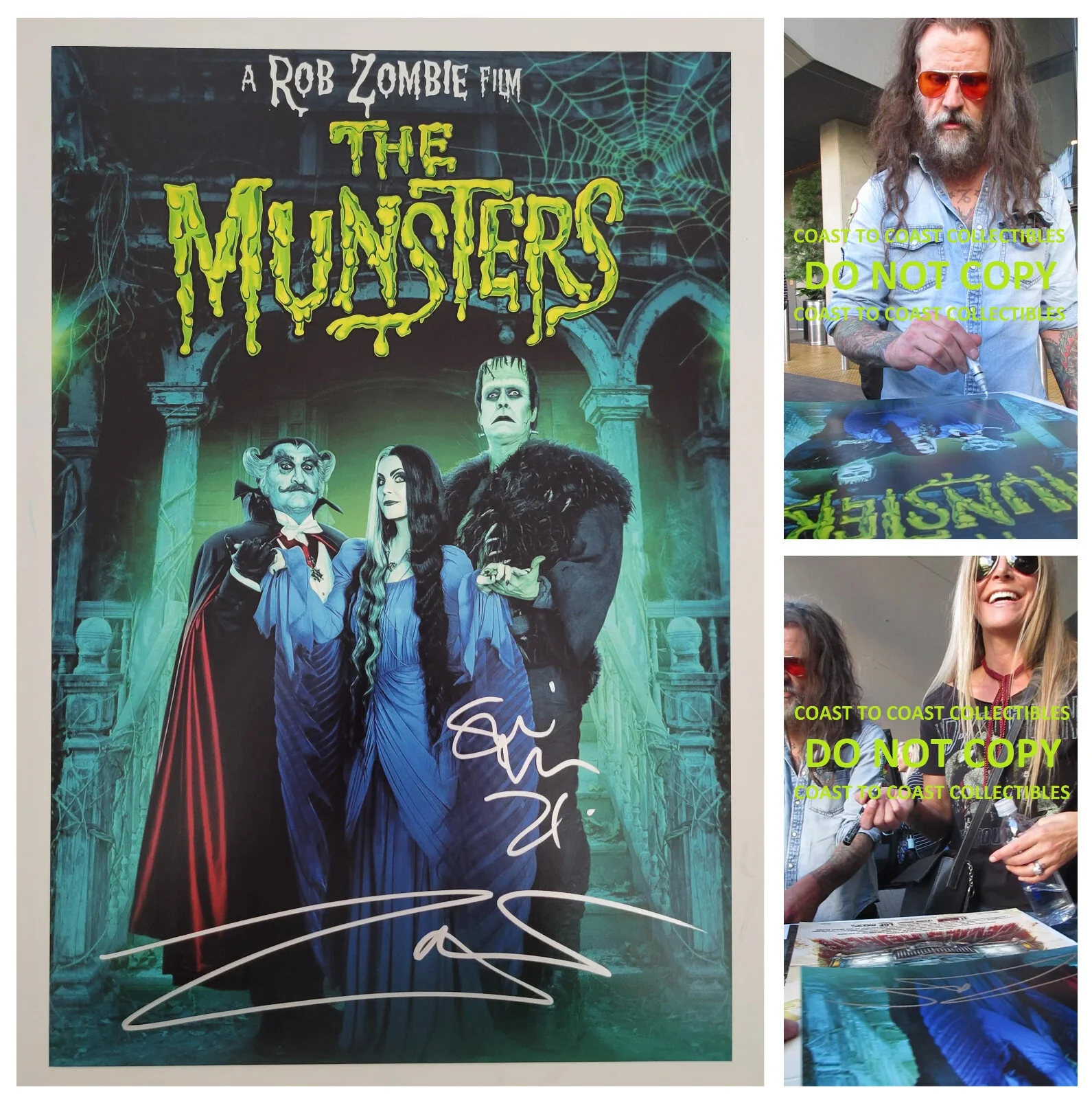 Rob Zombie — Rob Zombie Sheri Moon signed The Munsters 12x18 movie poster photo COA Proof