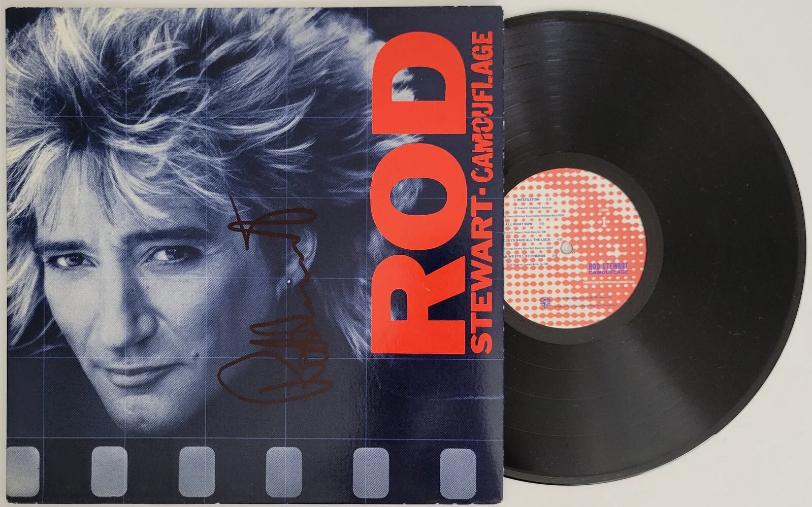 Rod Stewart signed Camouflage album vinyl record COA exact proof autographed, изображение 2