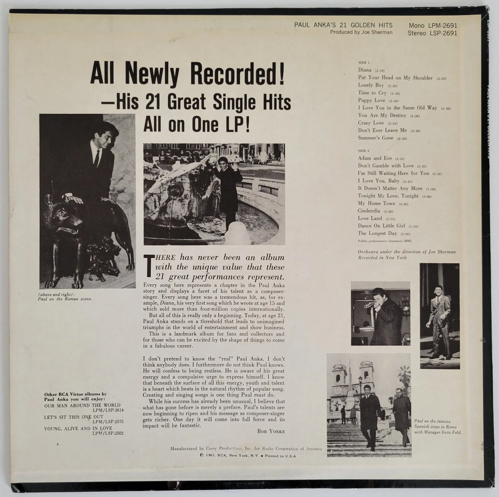 Paul Anka signed 21 Golden Hits album vinyl record COA exact proof autographed, изображение 4