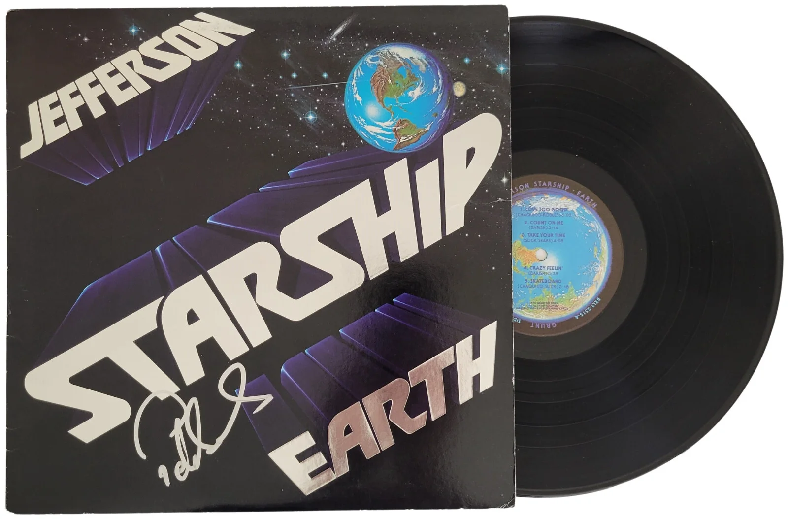 Pete Sears Signed Jefferson Starship Earth Album Vinyl Record COA Proof auto, image 2