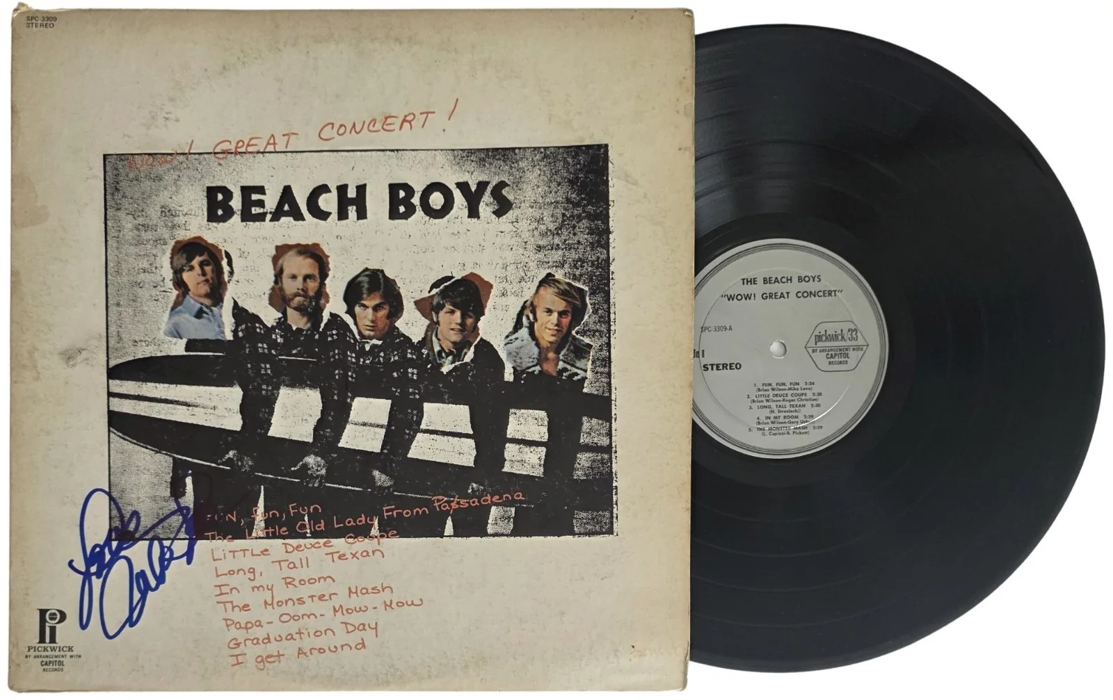Mike Love Signed Beach Boys Wow Great Concert Album COA Proof Autographed Vinyl, image 2