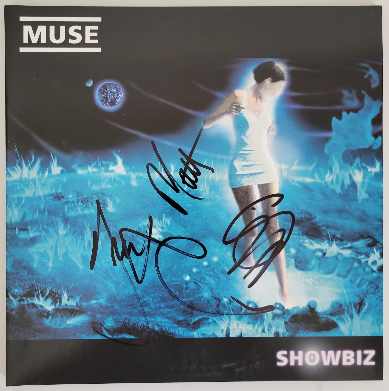 Muse signed Showbiz album vinyl Record COA proof Matt Bellamy, Chris, Dominic, image 3