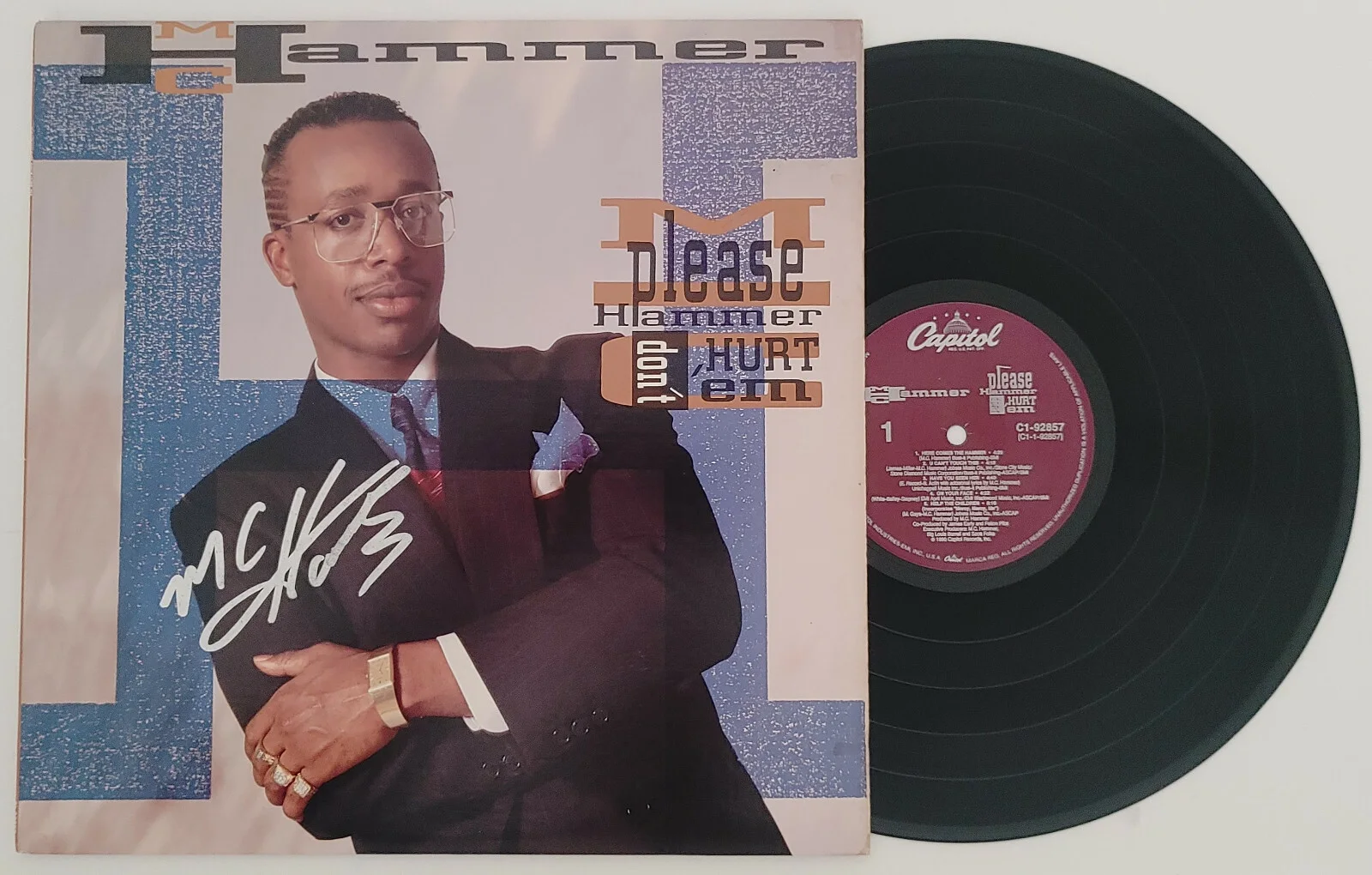 MC Hammer signed Please Hammer Don't Hurt 'Em album vinyl proof Beckett COA, изображение 3