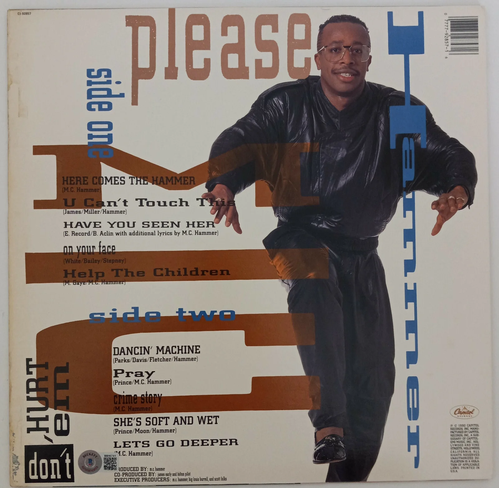 MC Hammer signed Please Hammer Don't Hurt 'Em album vinyl proof Beckett COA, изображение 4