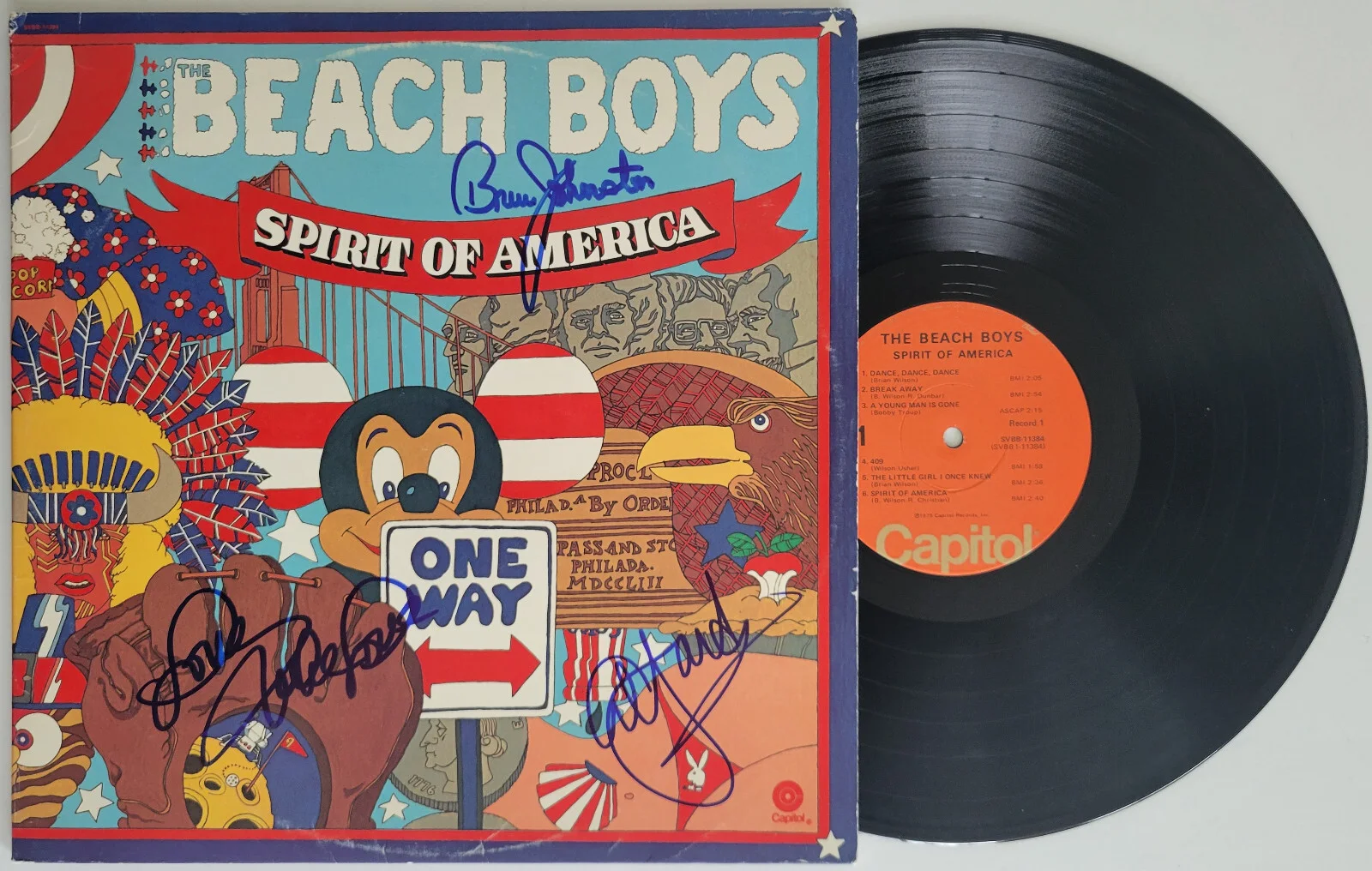 Mike Love Al Jardin Johnston signed Beach Boys Spirit of America album Proof COA, изображение 2