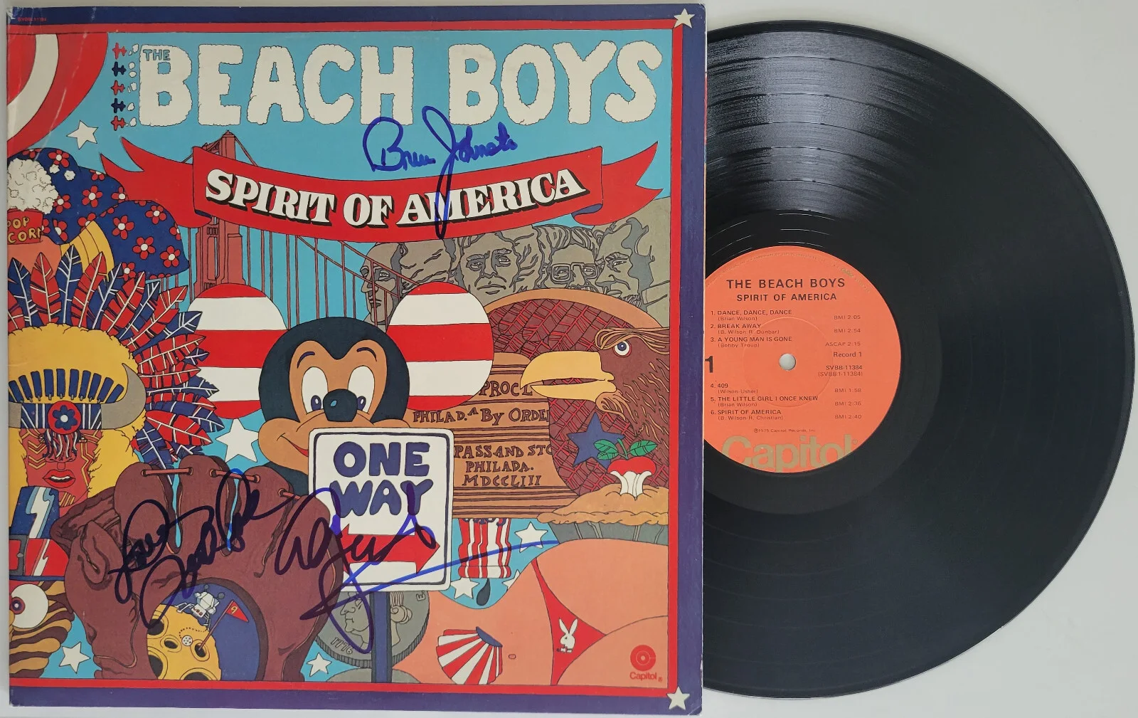 Mike Love Al Jardine Johnston signed Beach Boys Spirit of America album proof, изображение 2