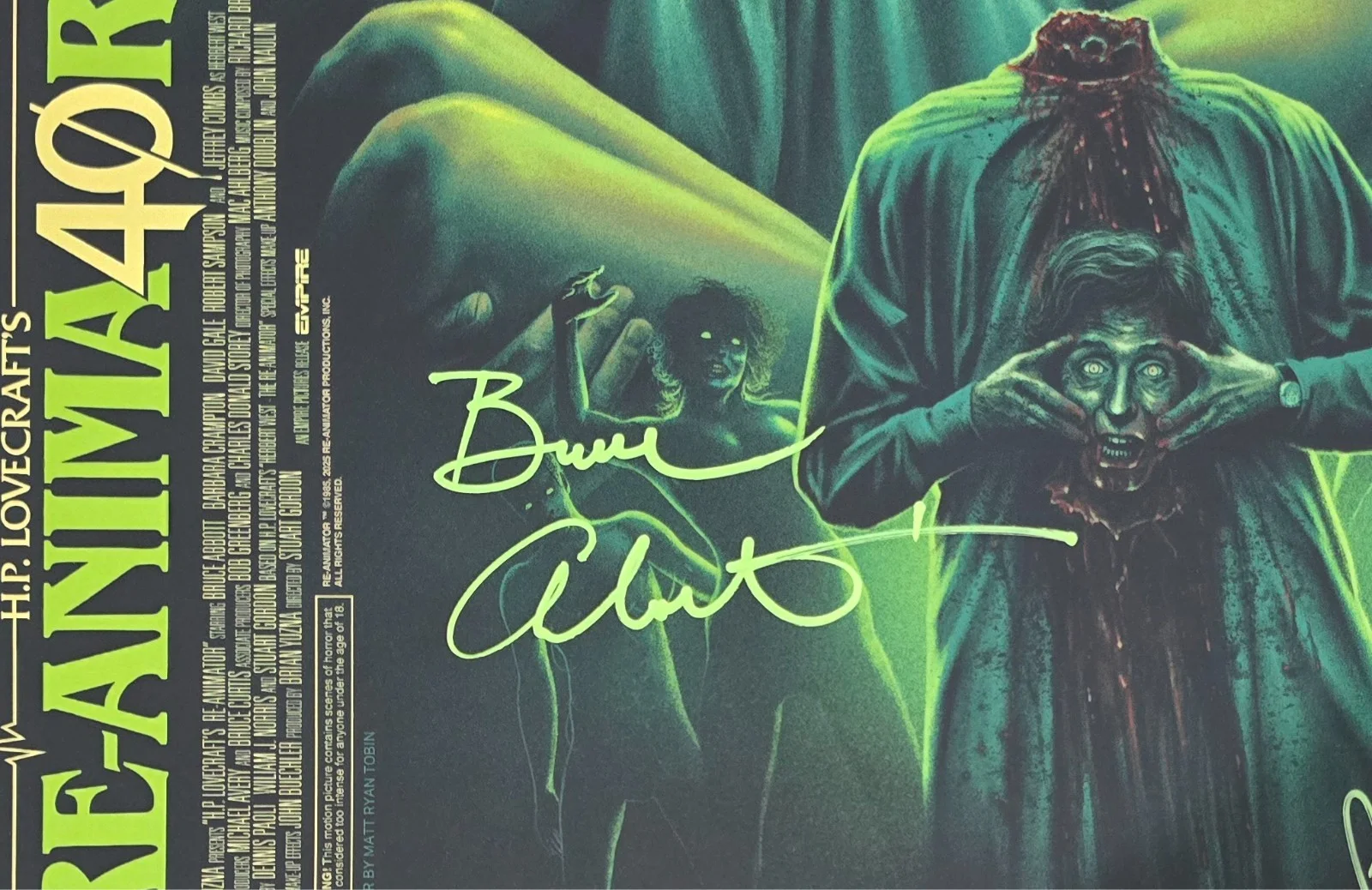 Jeffrey Combs Barbara Crampton Bruce Abbot — Re-Animator 40th Matt Ryan Tobin Poster Cast Signed Combs Crampton Abbot - JSA, image 2