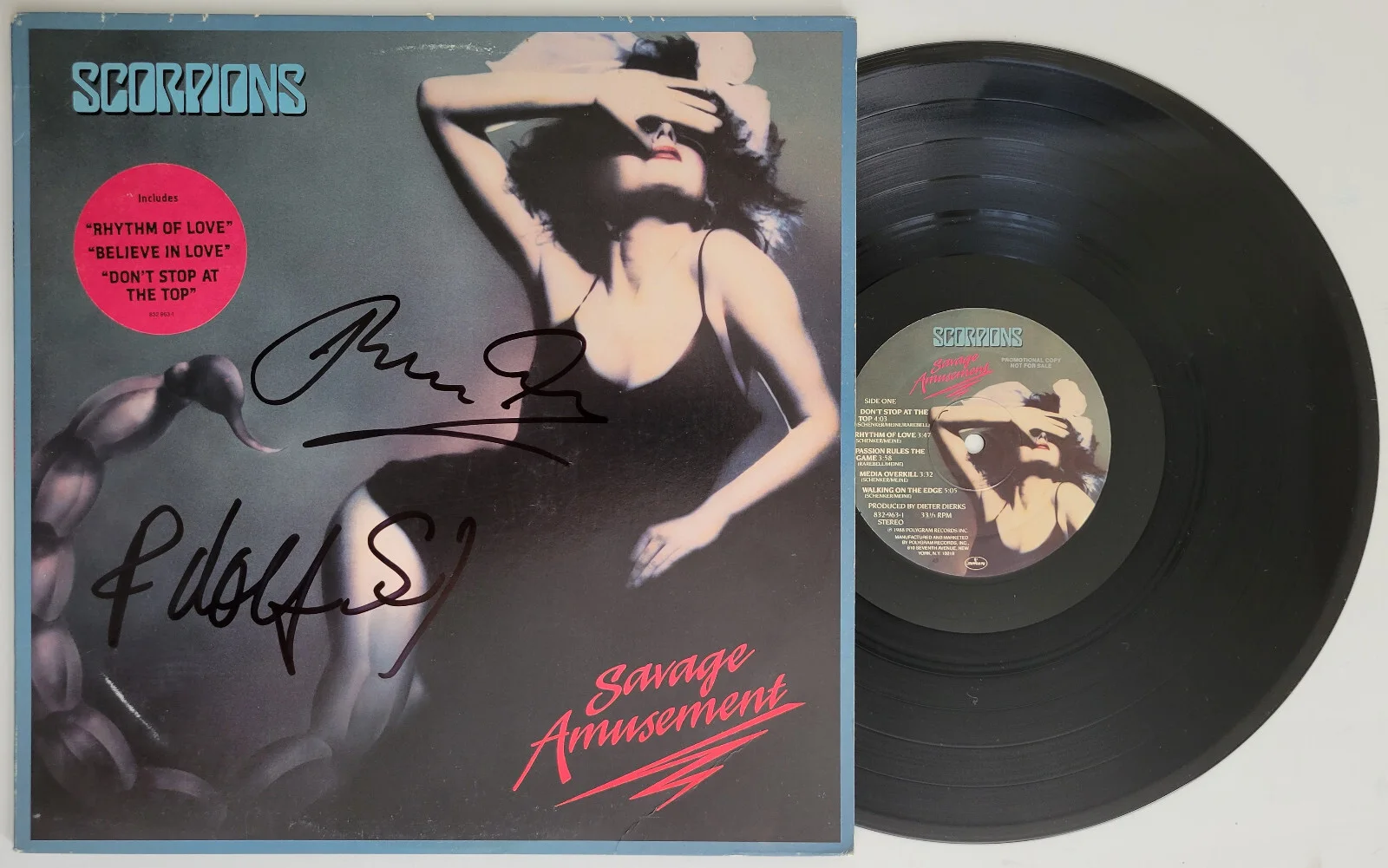 Klaus Meine Rudolf Schenker signed Scorpions Savage Amusement album COA proof, image 2