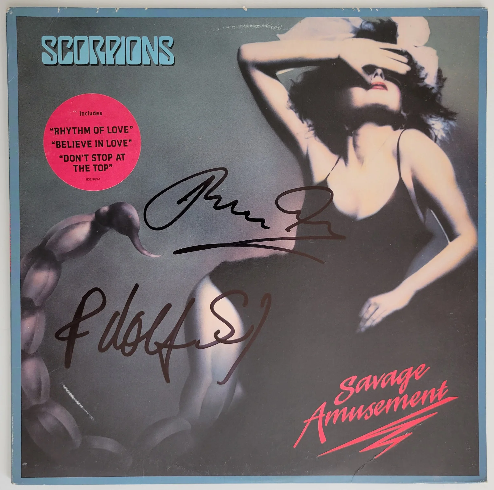 Klaus Meine Rudolf Schenker signed Scorpions Savage Amusement album COA proof, image 3