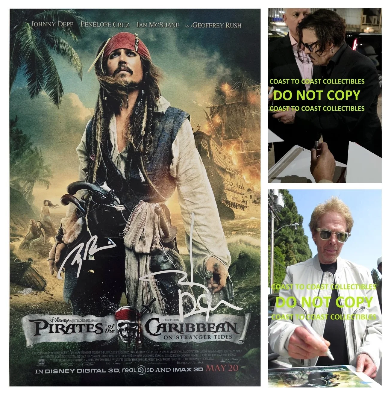 Johnny Depp & Jerry Bruckheimer — Johnny Depp Signed Pirates of the Caribbean 12x18 Photo COA Proof Autographed.