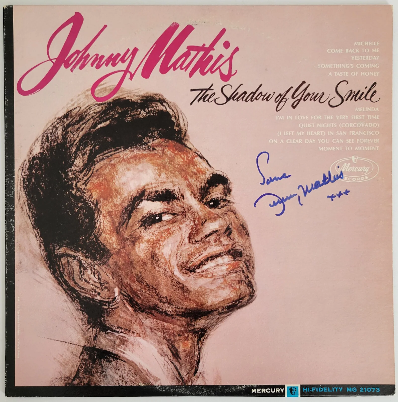 Johnny Mathis signed The Shadow of your Smile album vinyl COA proof autographed, image 3