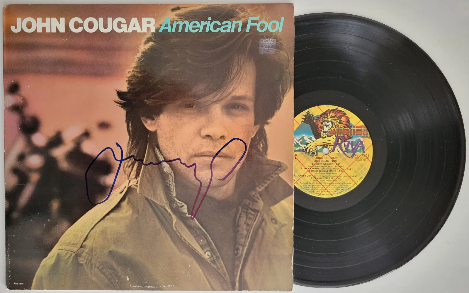 John Cougar Mellencamp signed American Fool album vinyl record proof Beckett COA, изображение 2